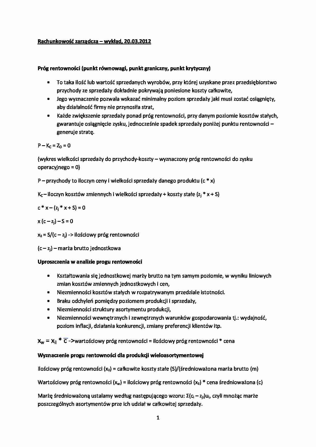 Rachunkowość zarządcza - wykład - strona 1