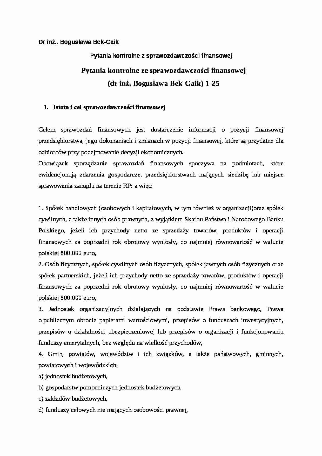 Pytania na egzamin - sprawozdawczość finansowa - strona 1