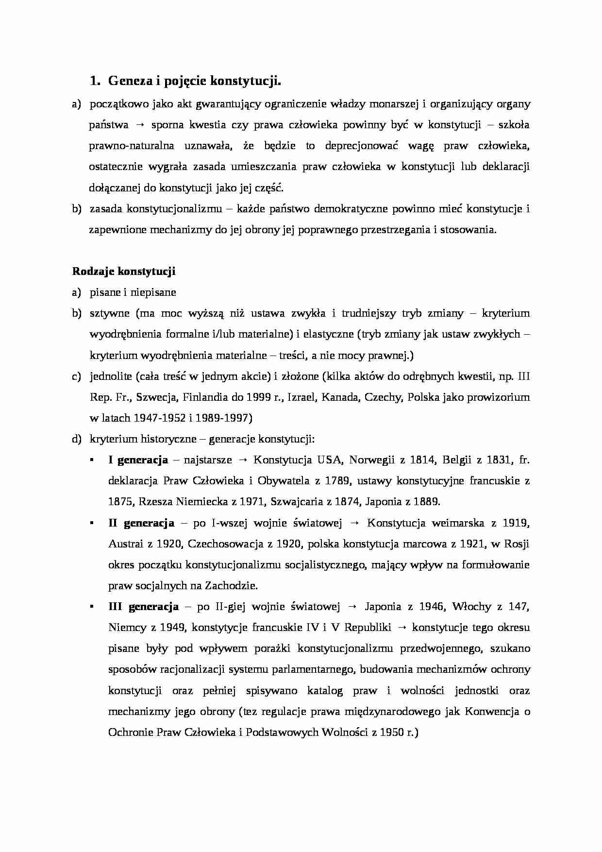 Opracowanie zagadnień z prawa konstytucyjnego - strona 1