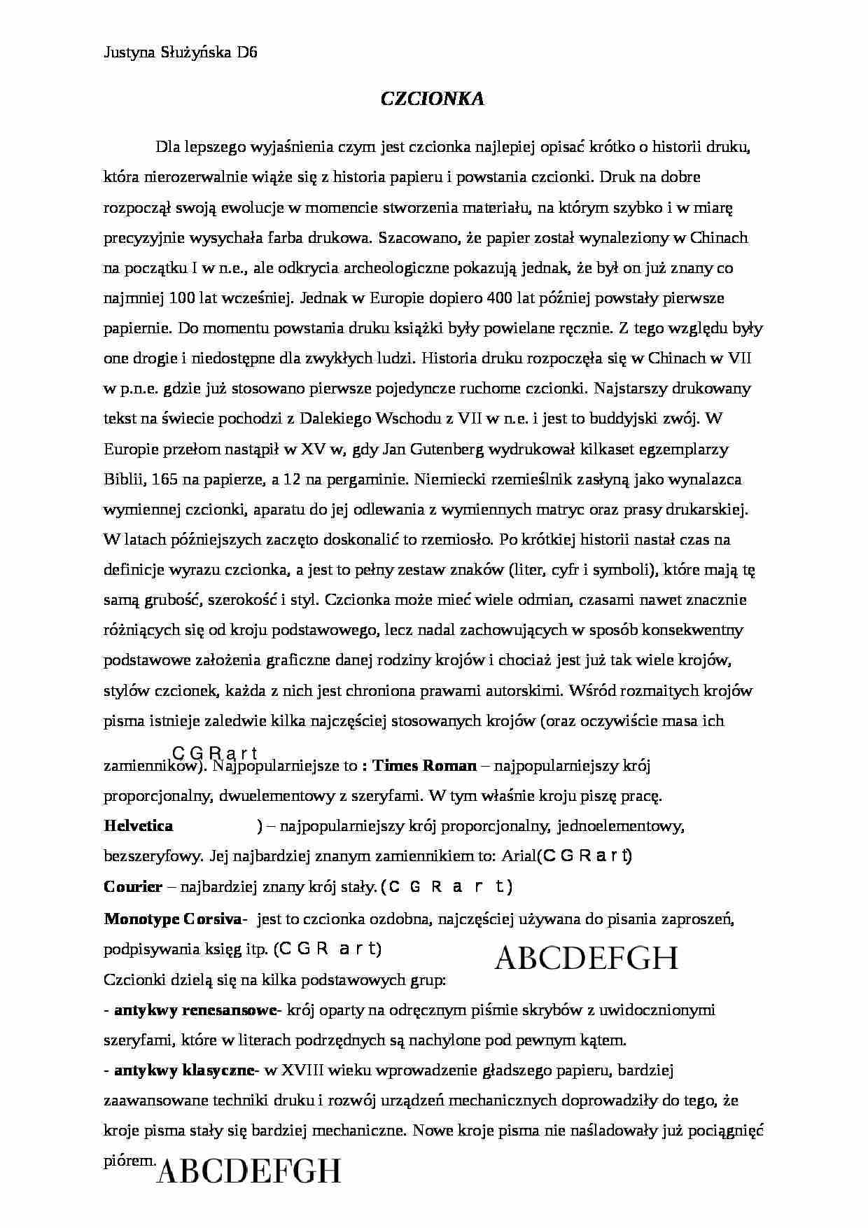 Wyjaśnienie o czcionce  - strona 1