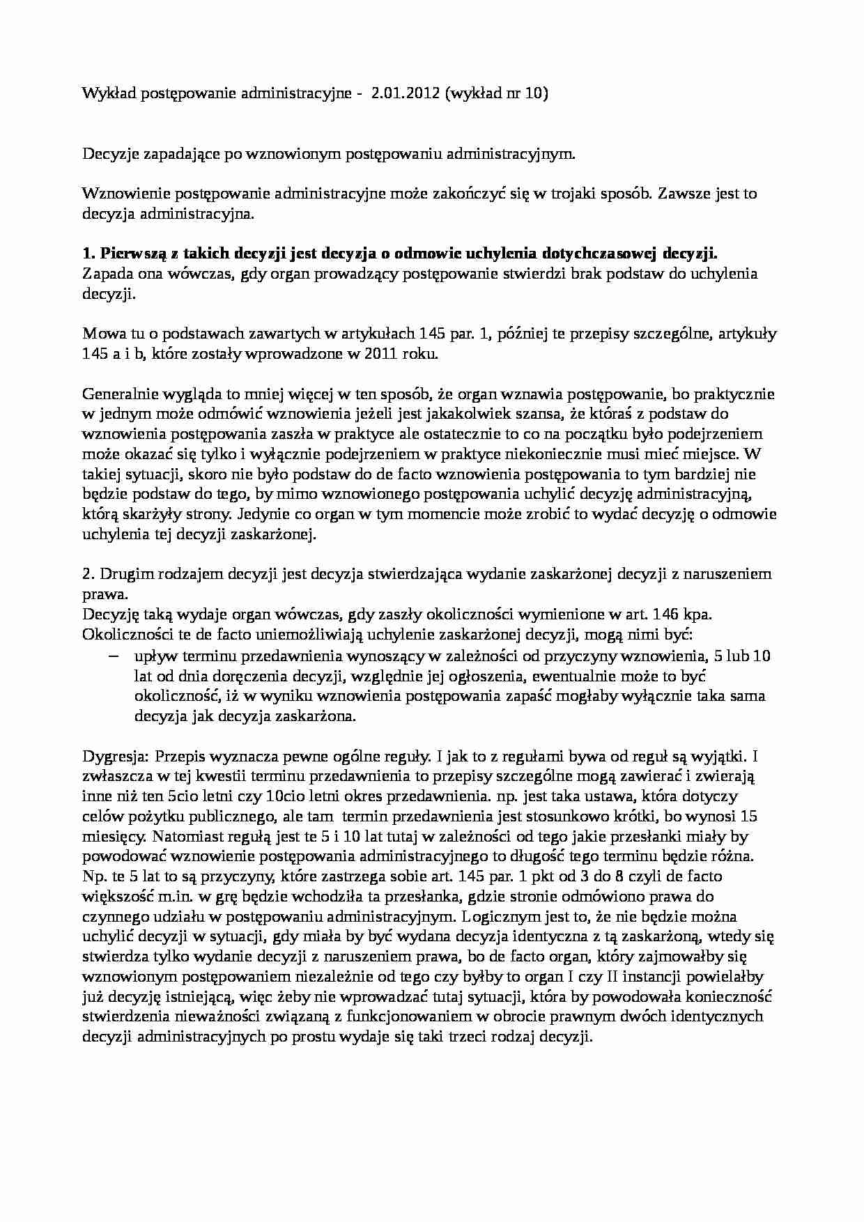 Postępowanie administracyjne - komplet wykładów - strona 1