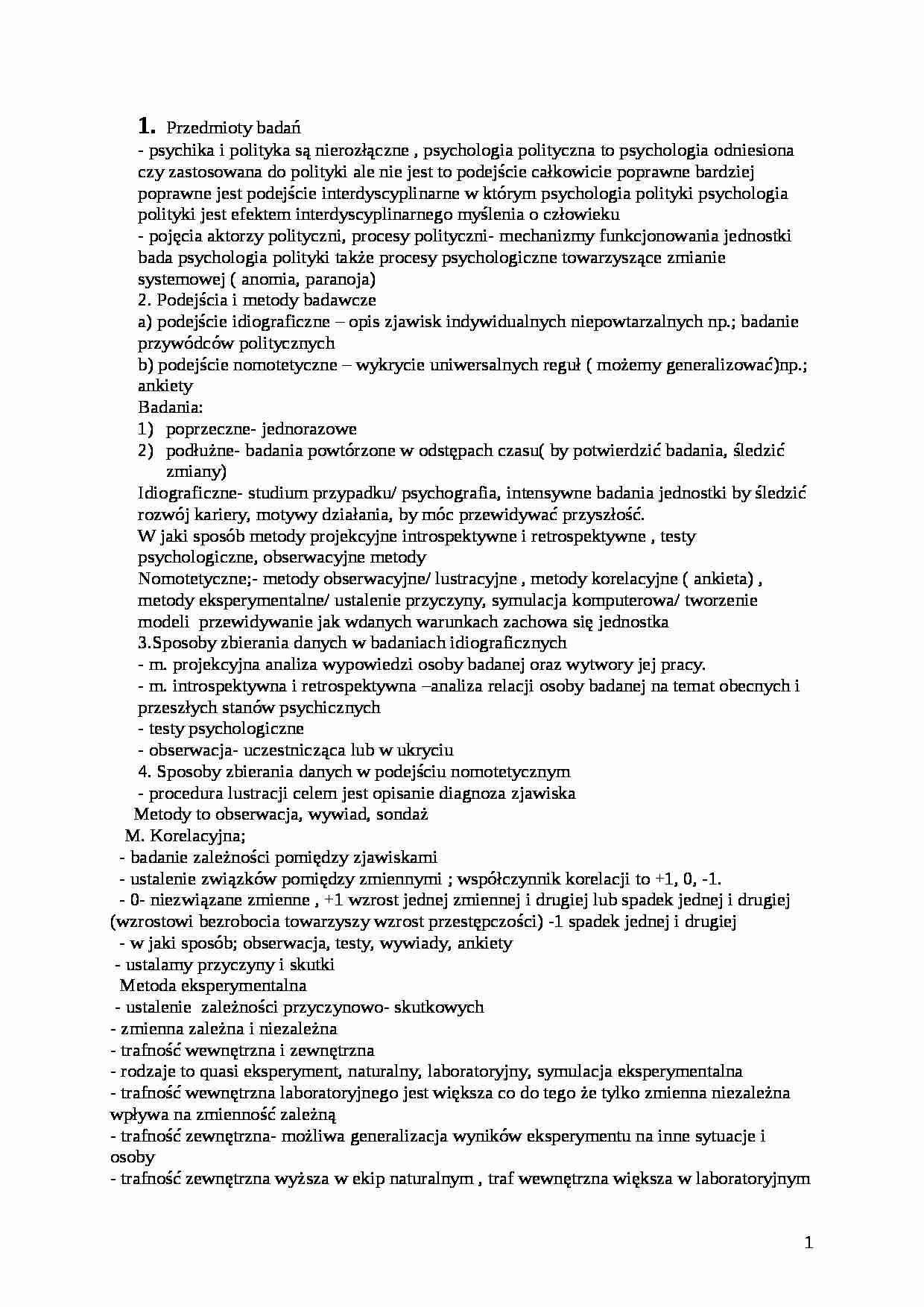 Psychologia polityki wyklady - strona 1