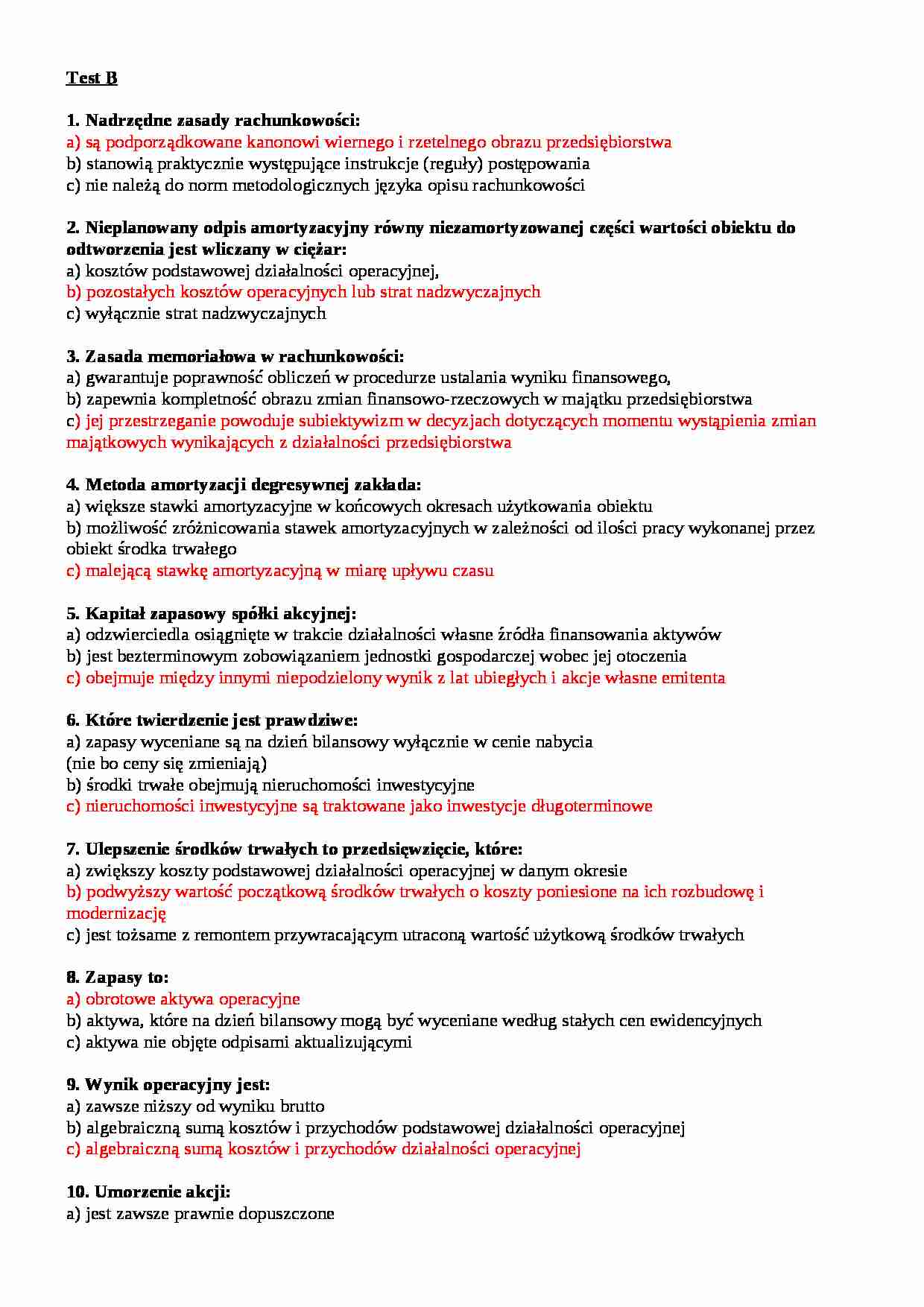 Rachunkowość finansowa - rozwiązane testy - strona 1