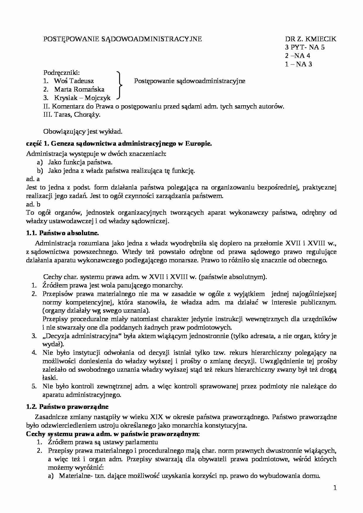 Postępowanie sądowo-administracyjne - wykłady - Państwo absolutne - strona 1