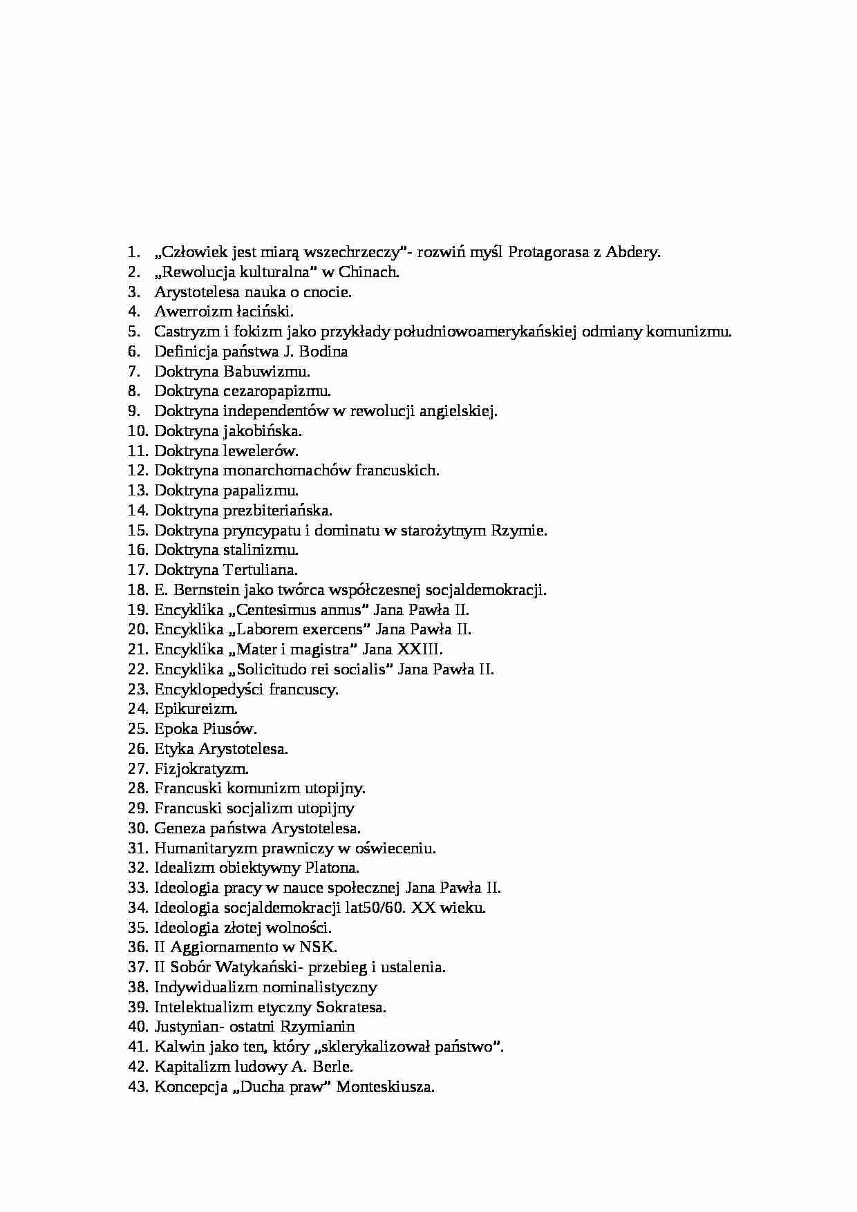 Pytania na egzamin - Myśl polityczna - Konin 2012 - strona 1