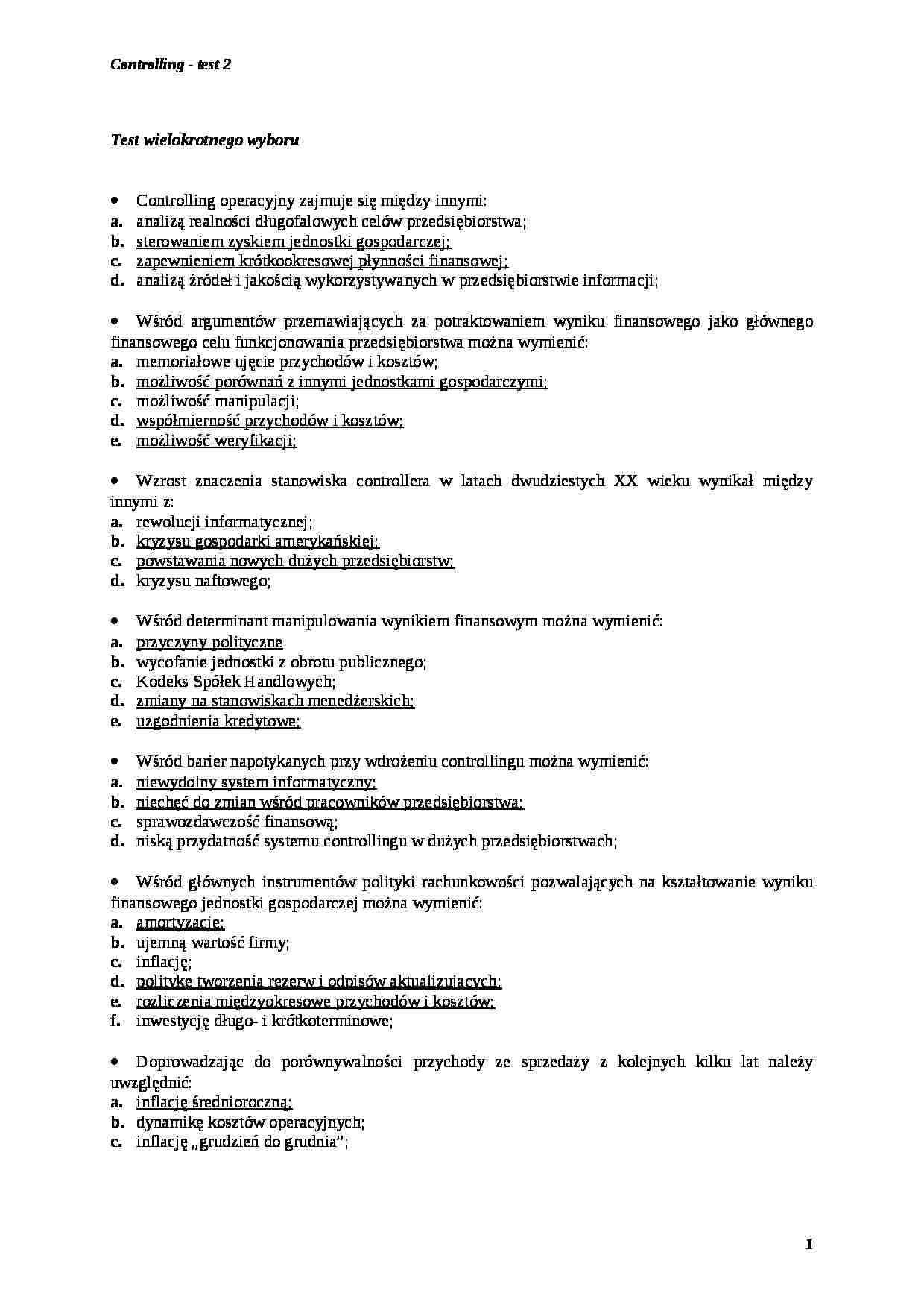 Controlling - test z rozwiązaniem - strona 1