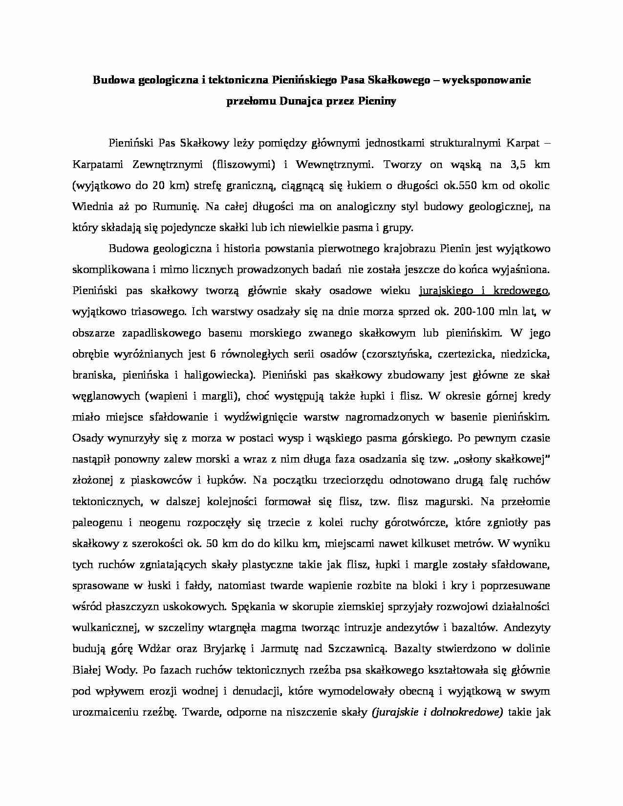 Budowa geologiczna i tektoniczna Pienińskiego Pasa Skałkowego - strona 1