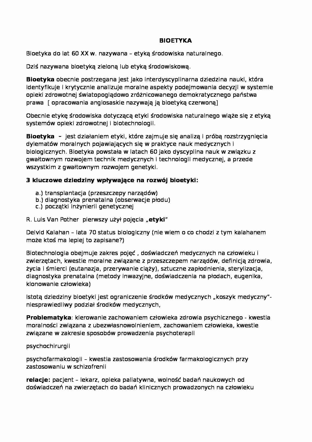 Etyka ogólna oraz szczegółowa. Bioetyka - strona 1