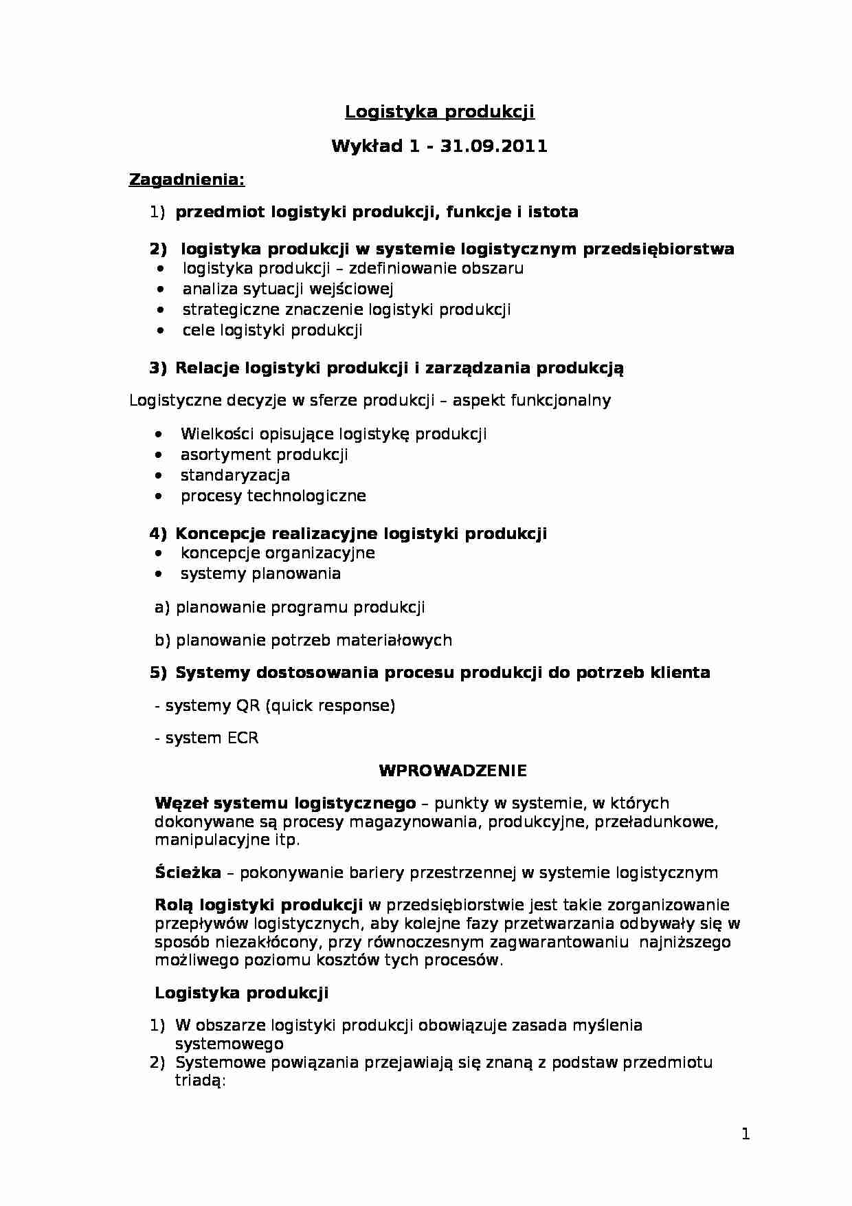 Logistyka produkcji - Piniecki Ryszard - strona 1