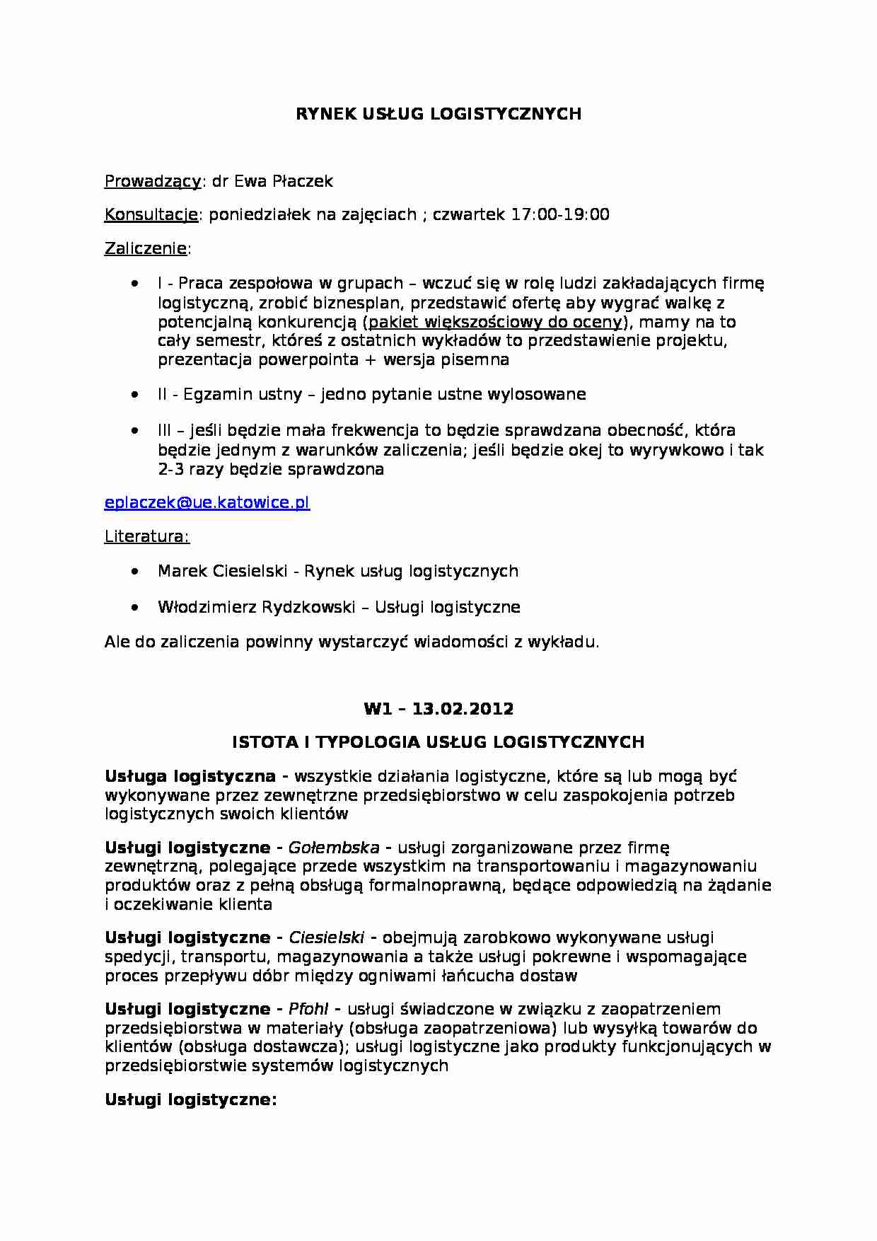 Rynek usług logistycznych - Płaczek Ewa - strona 1