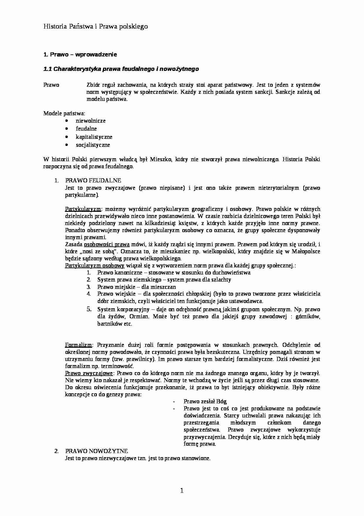 Historia Państwa i prawa polskiego - Prawo feudalne - strona 1