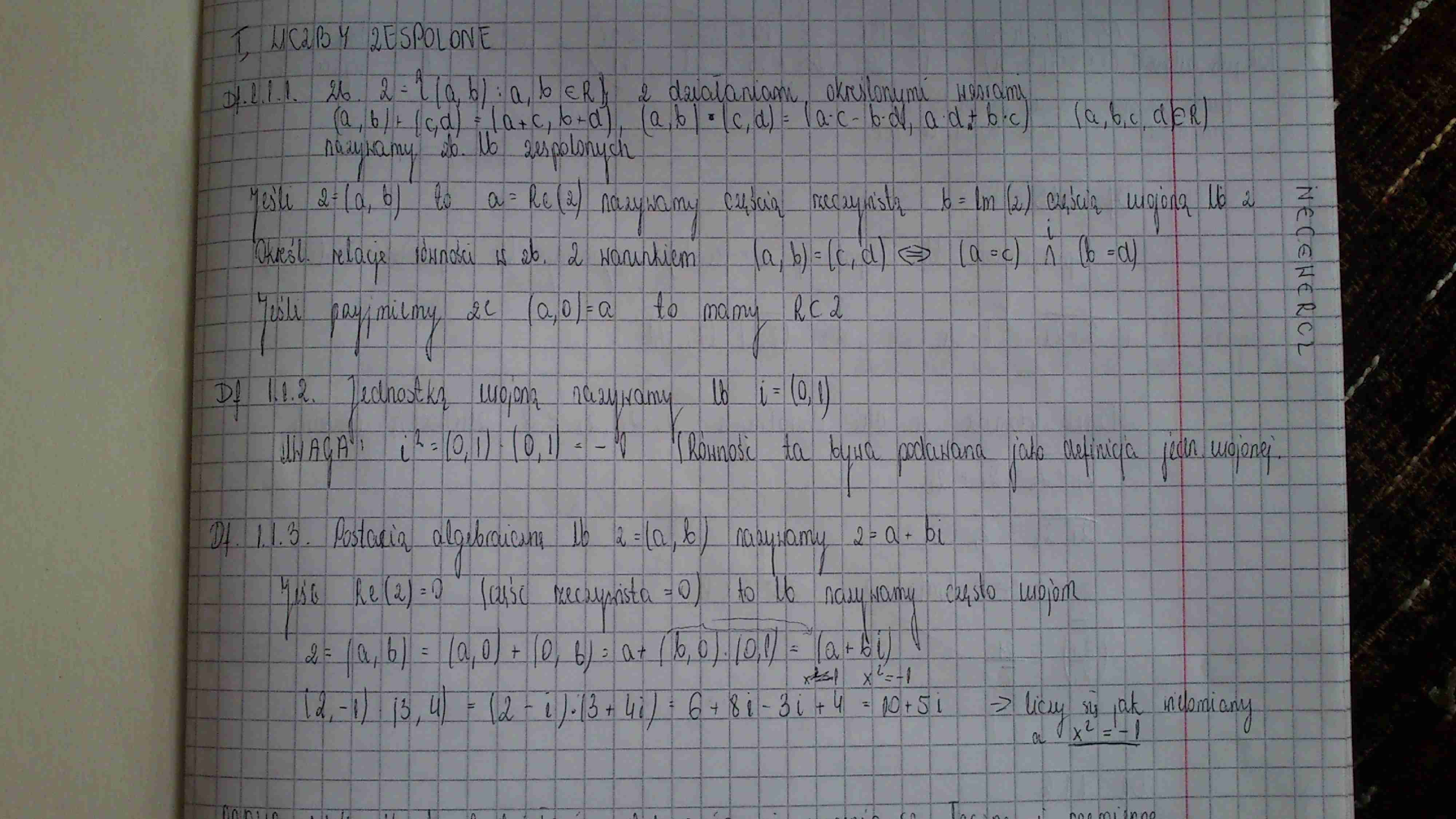 Liczby zespolone - jednostka urojona - strona 1