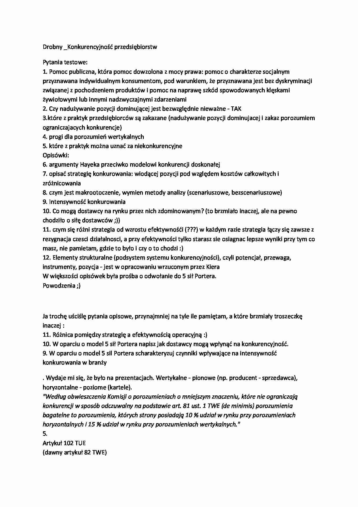 Konkurencyjnośc przedsiebiorstw - pytania - strona 1
