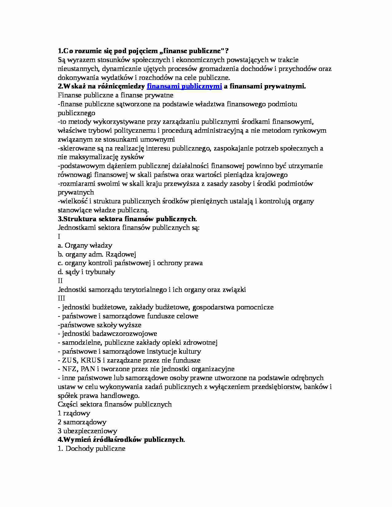 Finanse publiczne - pytania wraz z odpowiedziami - strona 1