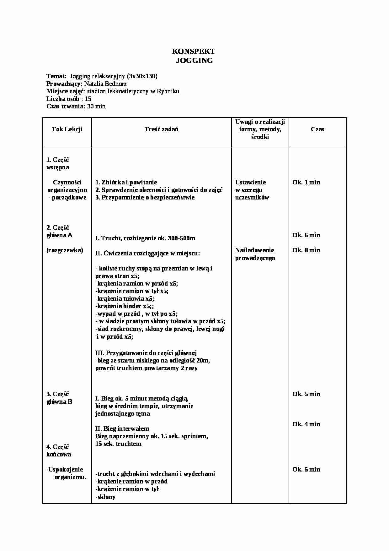Konspekt - Jogging relaksacyjny (3x30x130) - strona 1