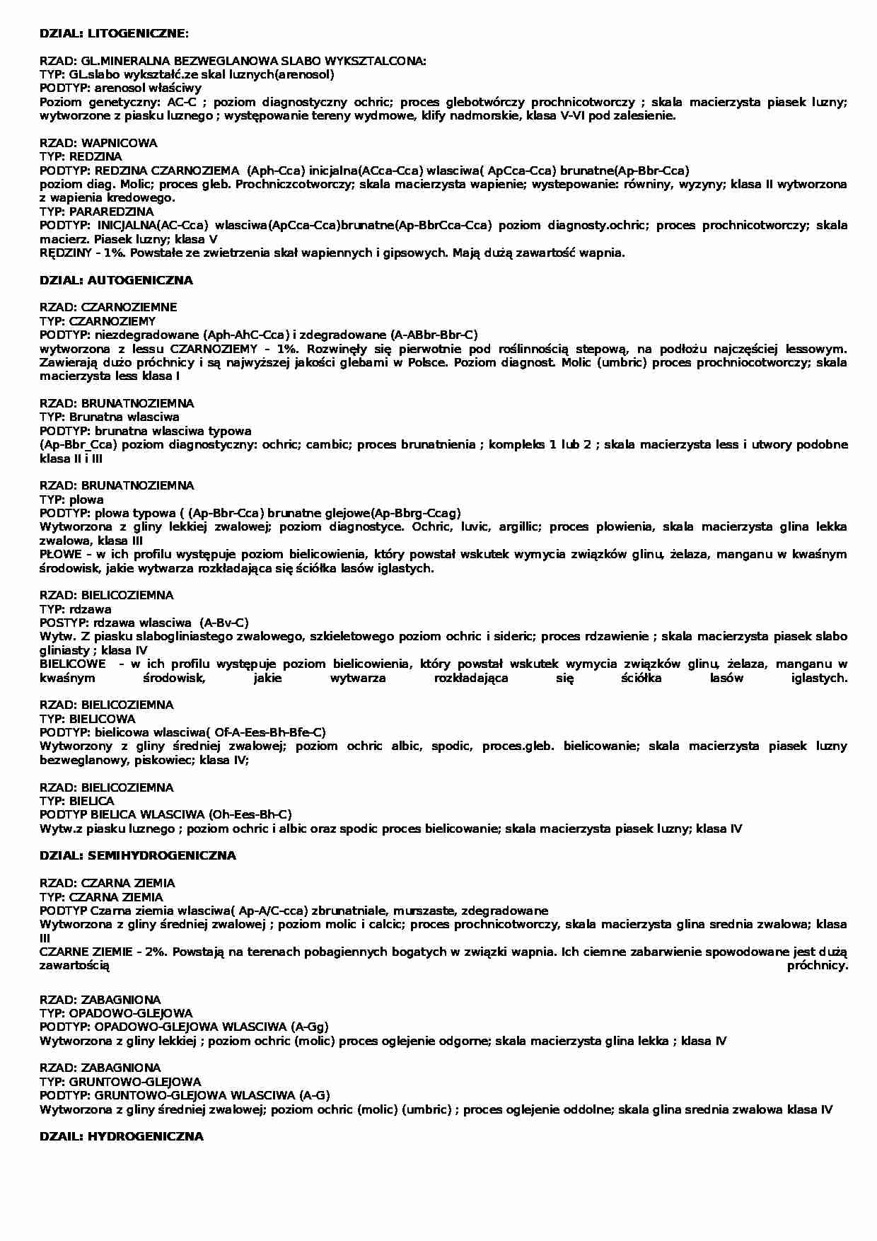 Gleboznawstwo - zestawienie działów - strona 1