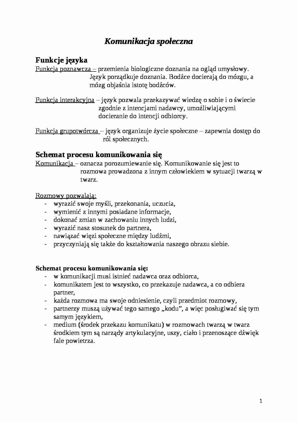 Komunikacja społeczna - zagadnienia - strona 1