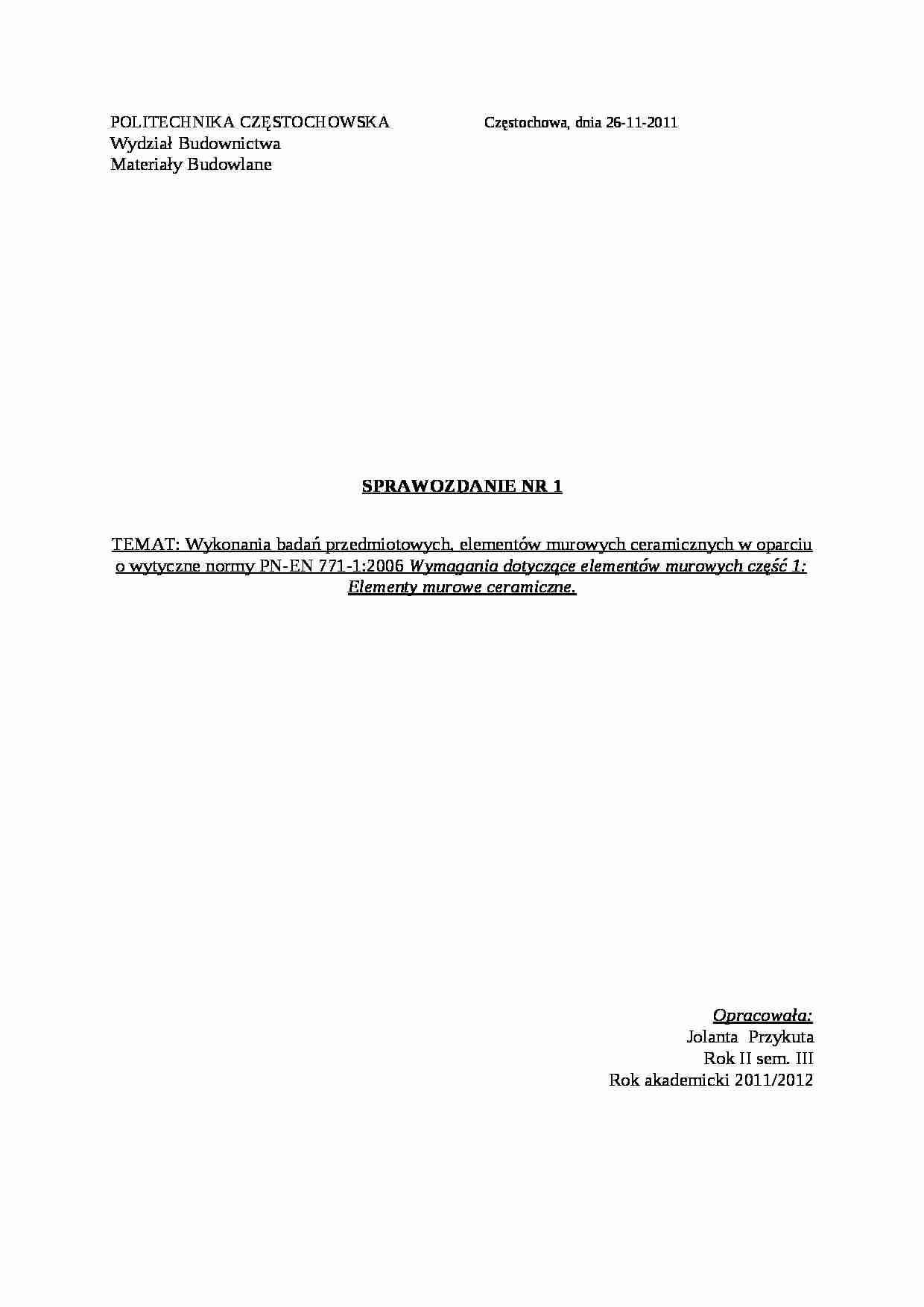 Opracowanie badań labolatoryjnych - strona 1