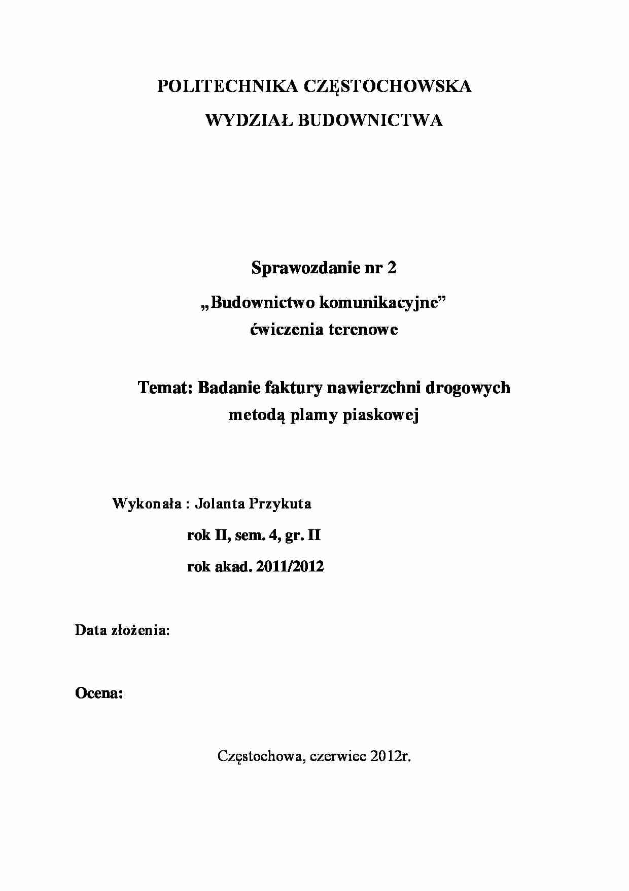 Badanie faktury nawierzchni drogowych metoda piaskową - strona 1