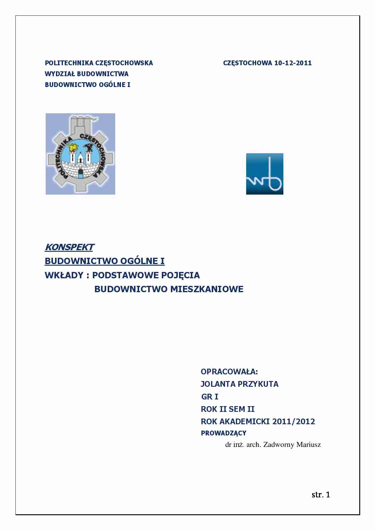 konspekt - budownictwo ogóle - strona 1