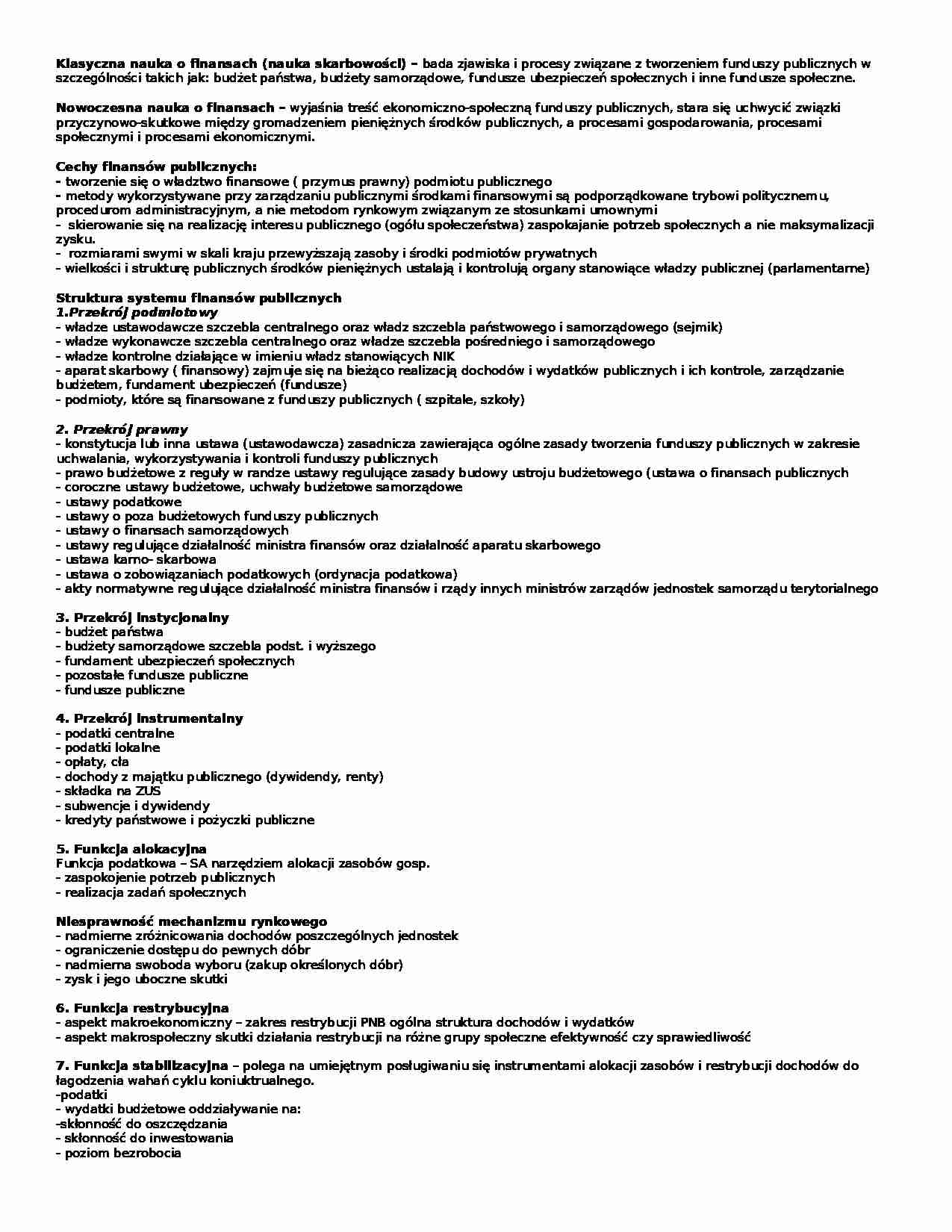 Finanse publiczne notatki - strona 1