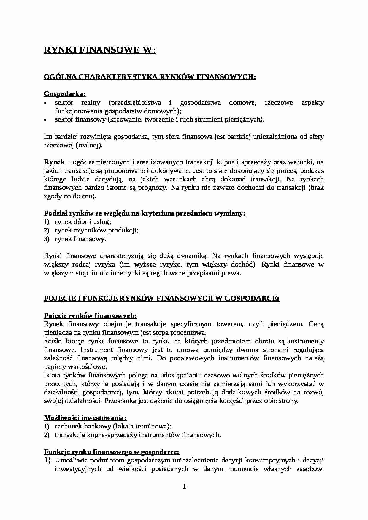 Ogólna charakterystyka rynków finansowych - strona 1