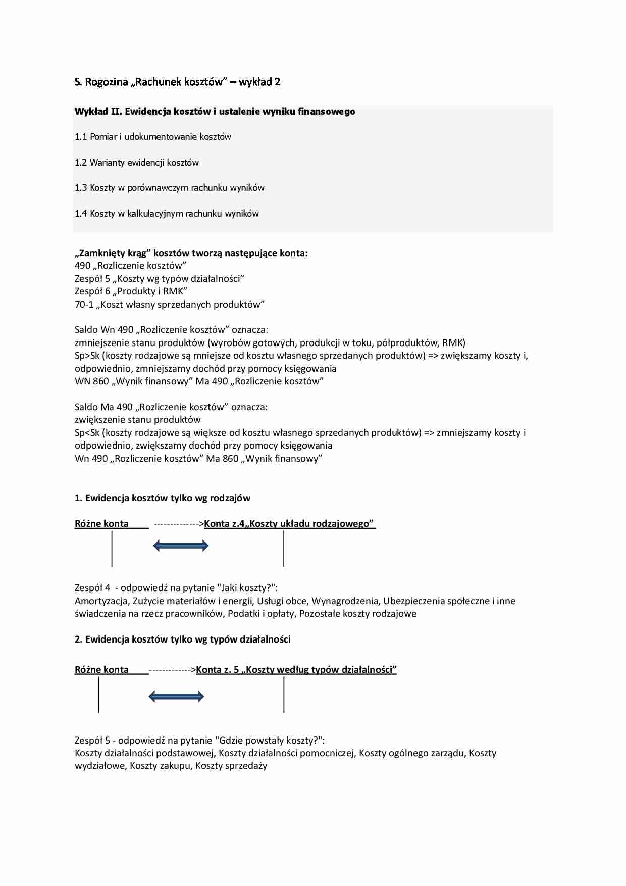 Rachunek kosztów - Metoda księgowa - strona 1