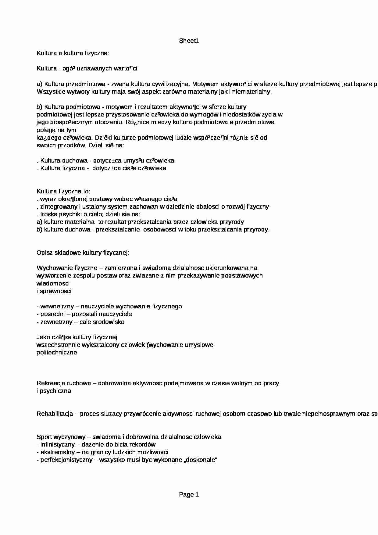Podstawy rekreacji - Kultura przedmiotowa - strona 1