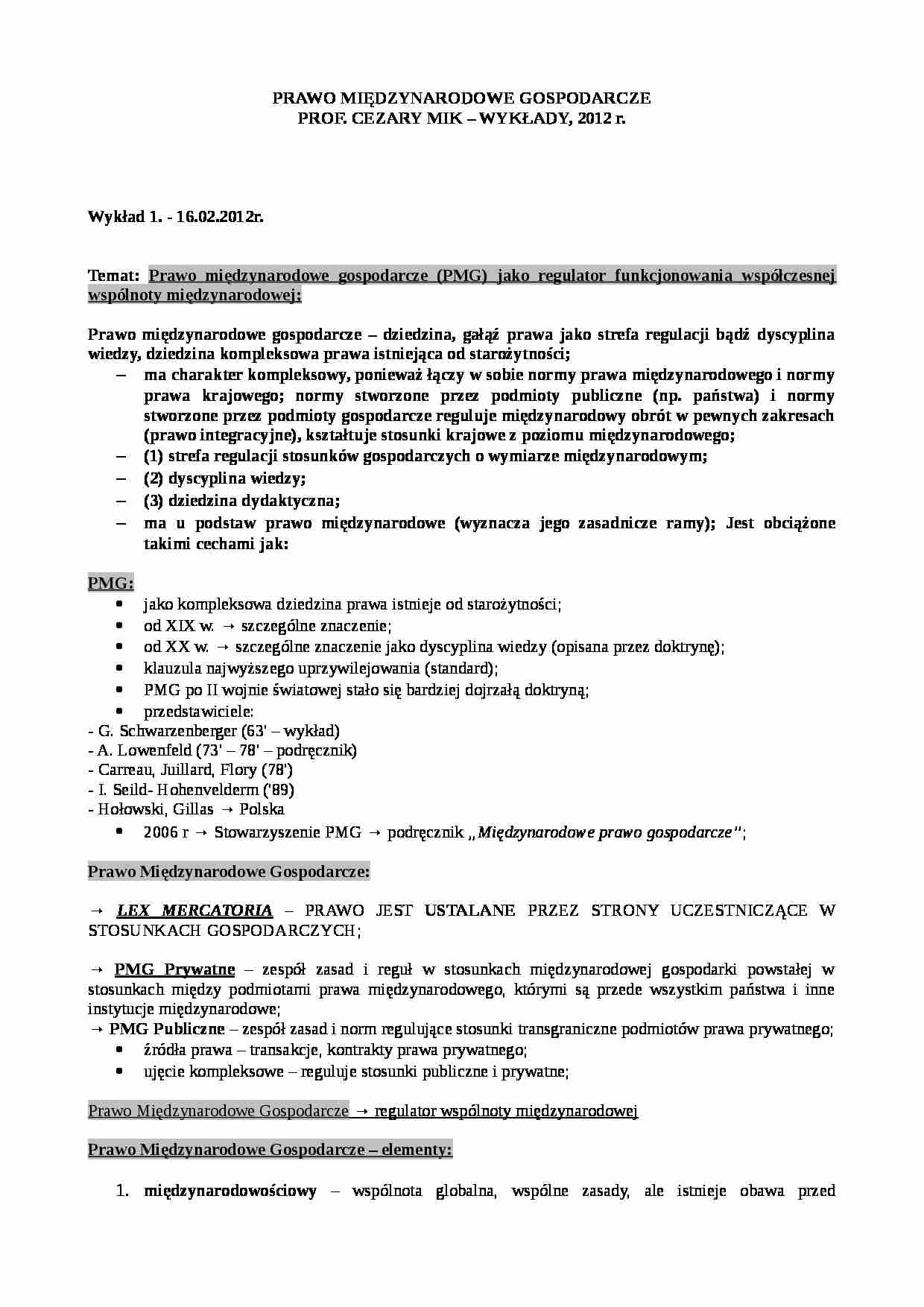 Prawo międzynarodowe gospodarcze wykład 1 - strona 1