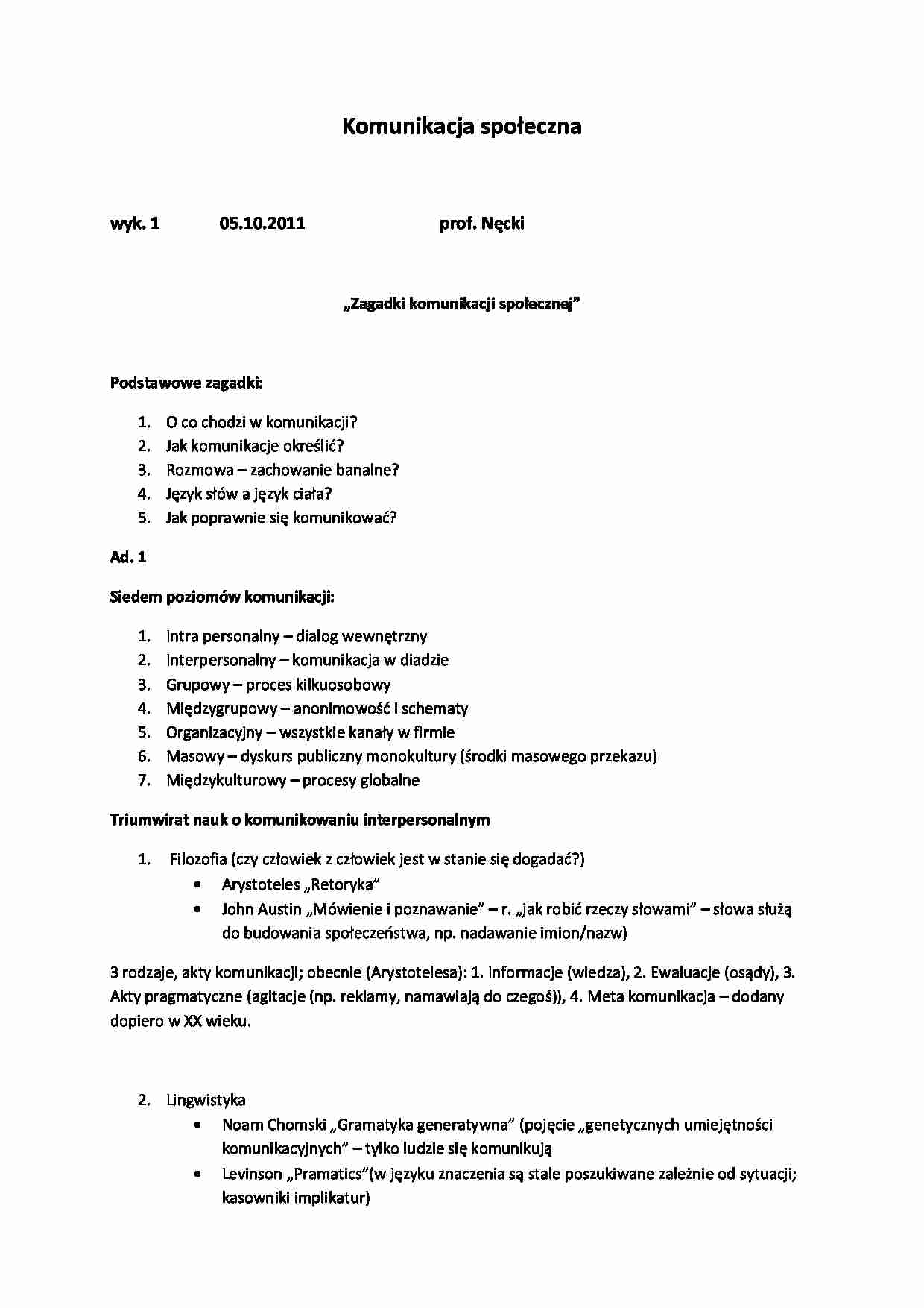 Komunikacja Społeczna - wykłady - Siedem poziomów komunikacji - strona 1