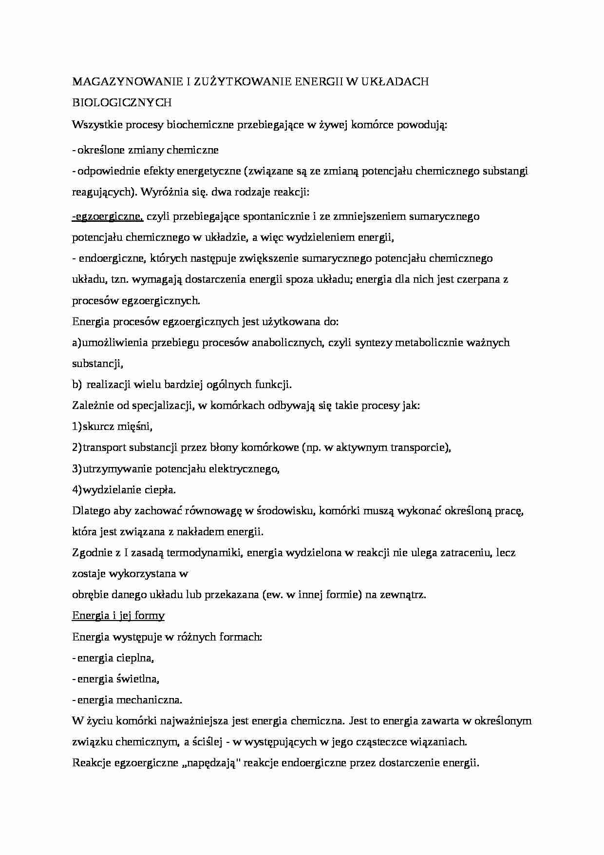 Enzymy - Energia procesów egzoergicznych - strona 1