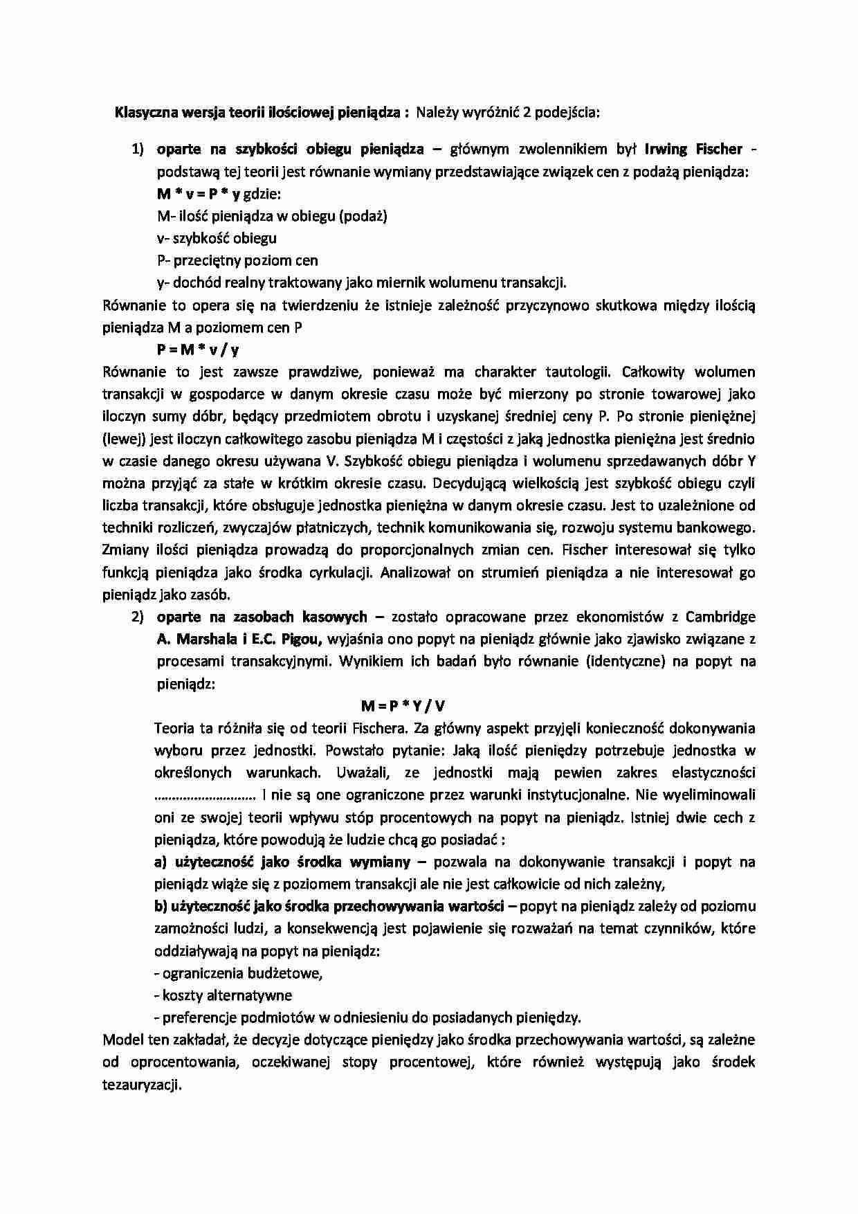 Polityka pieniężna - Teoria ilościowa - strona 1