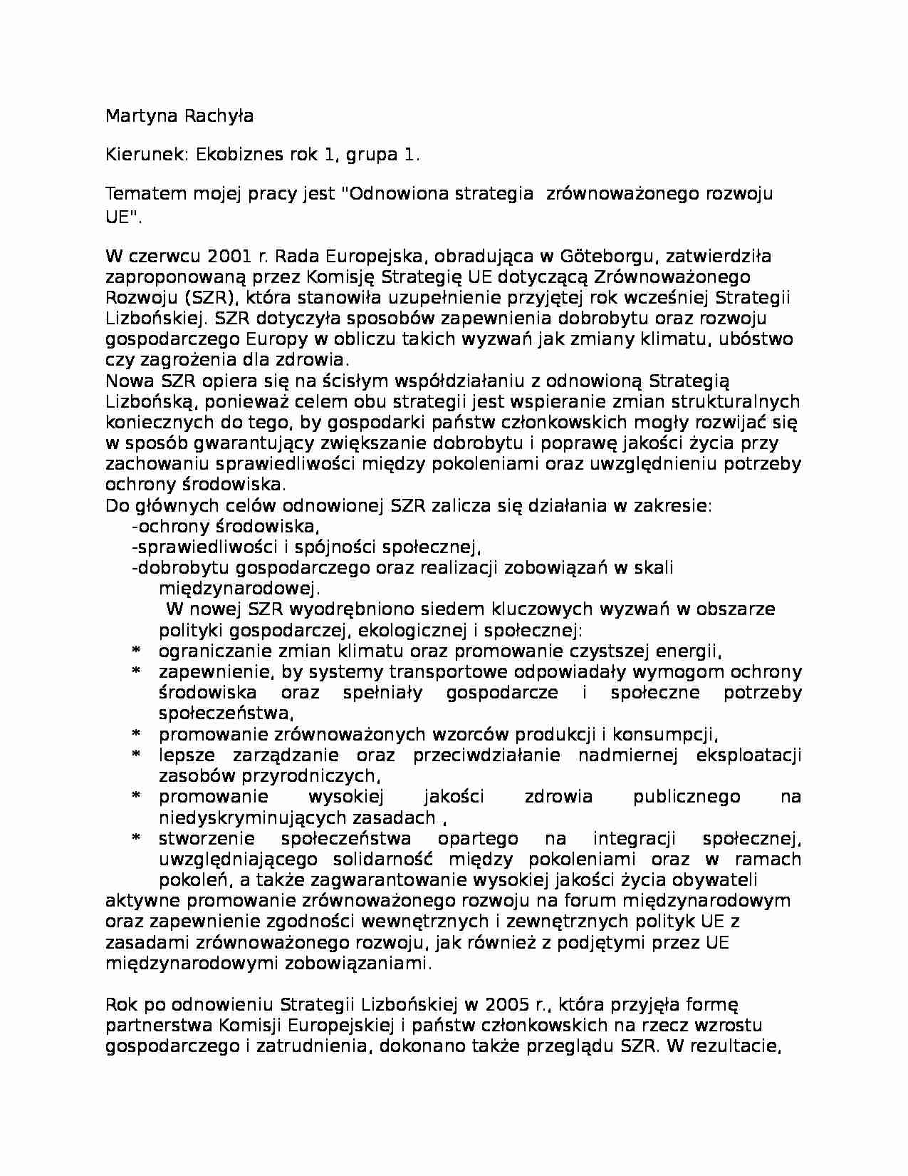 Odnowiona strategia  zrównoważonego rozwoju UE - strona 1