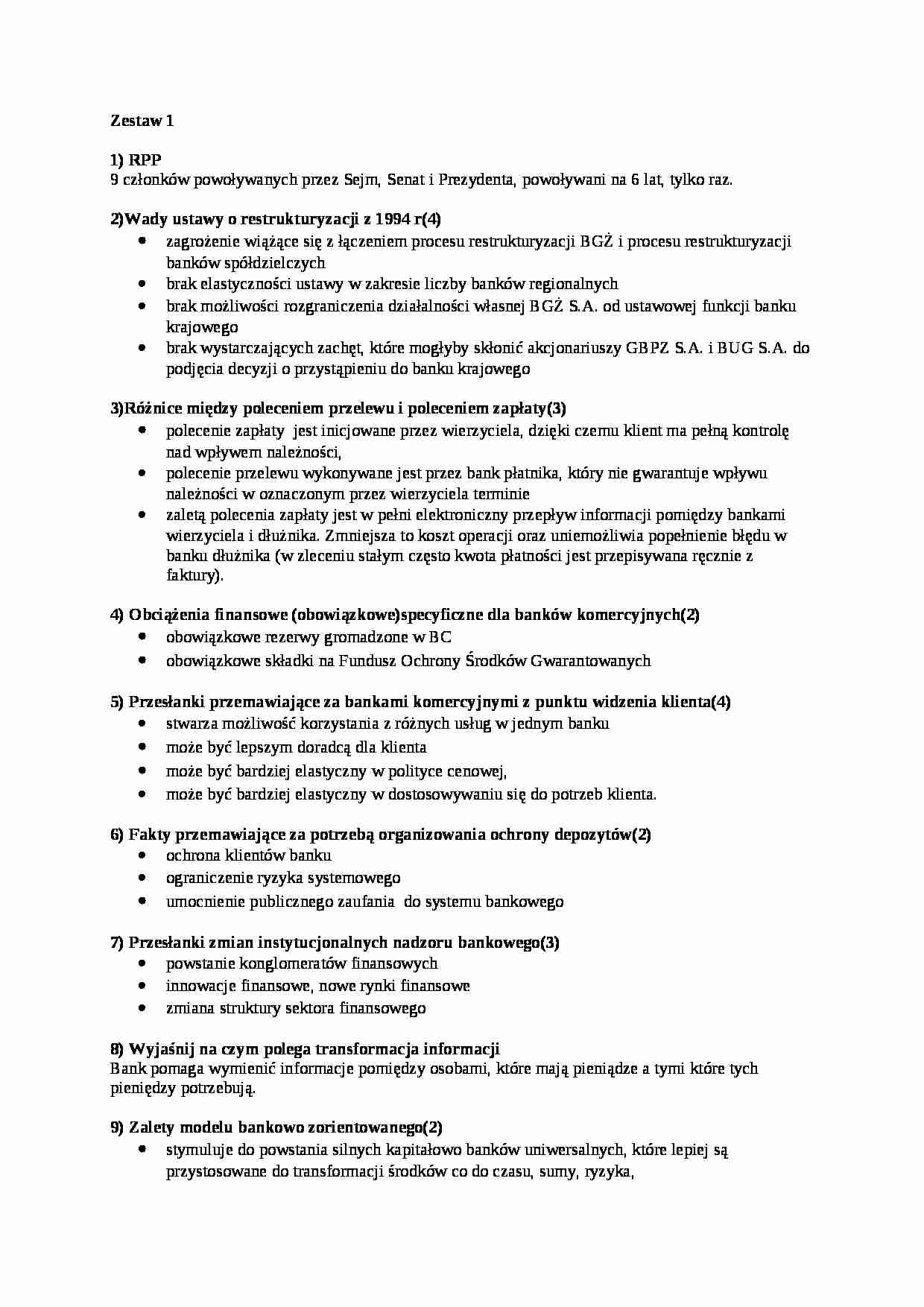 Zestawy egzaminu z bankowości - strona 1