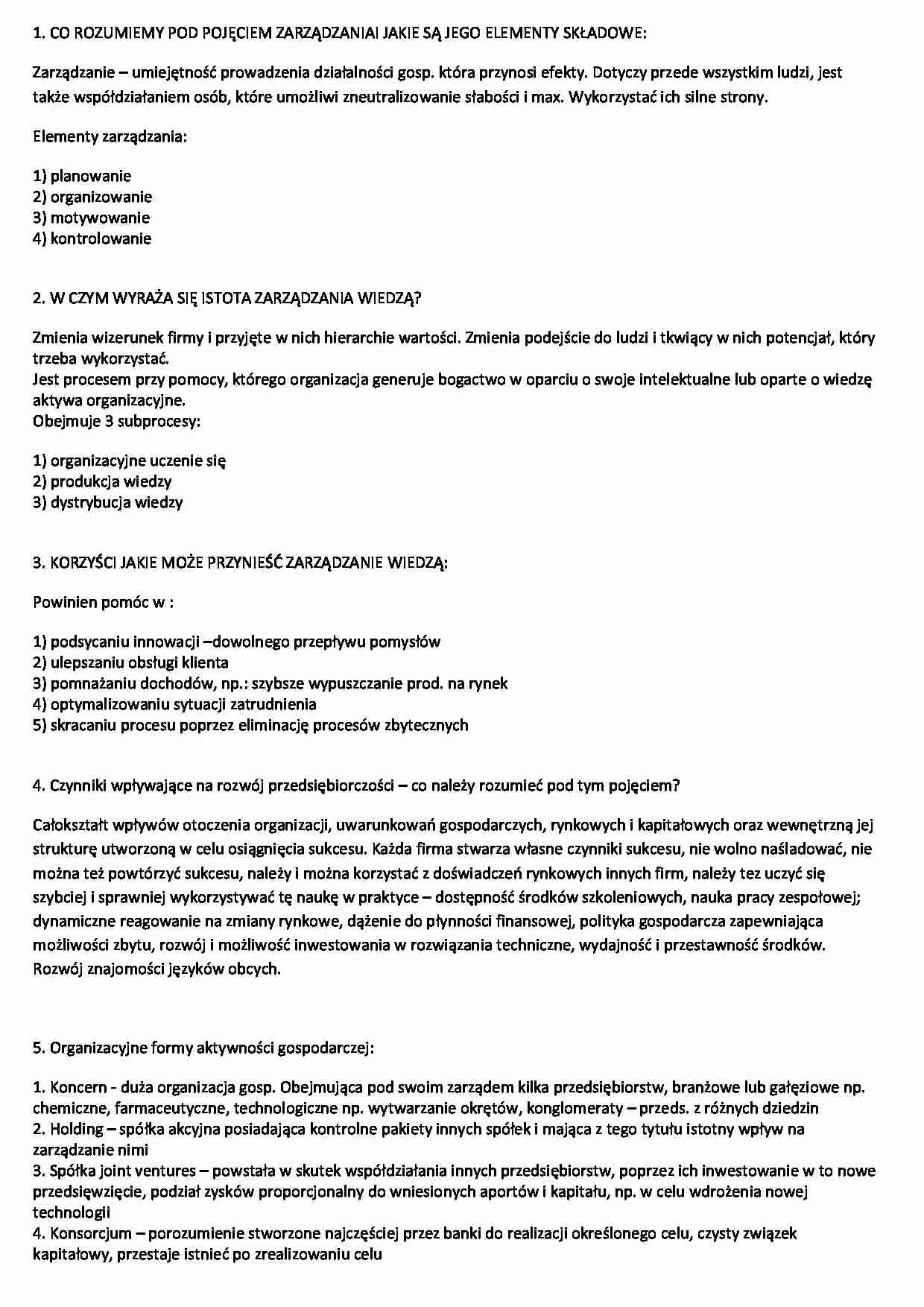 Podstawy Zarządzania pytania - strona 1