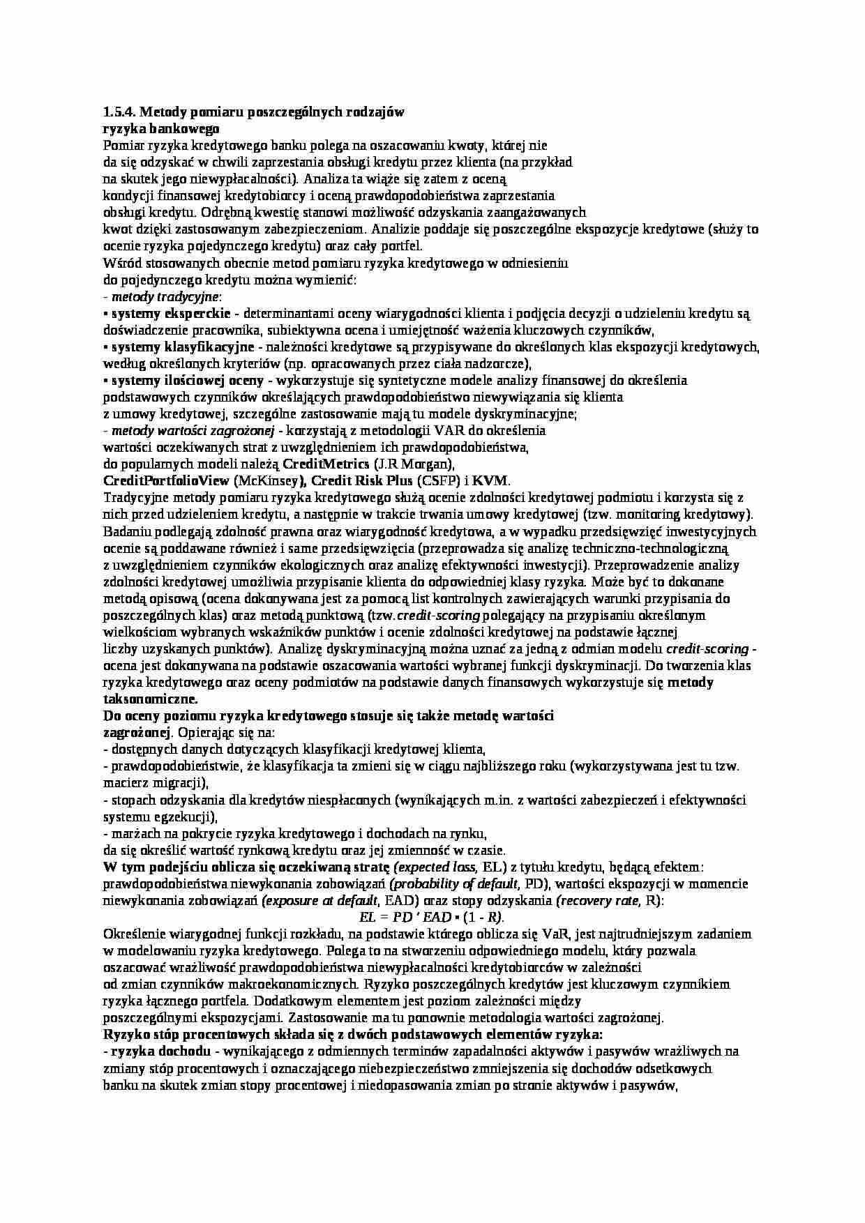 Metody pomiaru ryzyka bankowego - strona 1