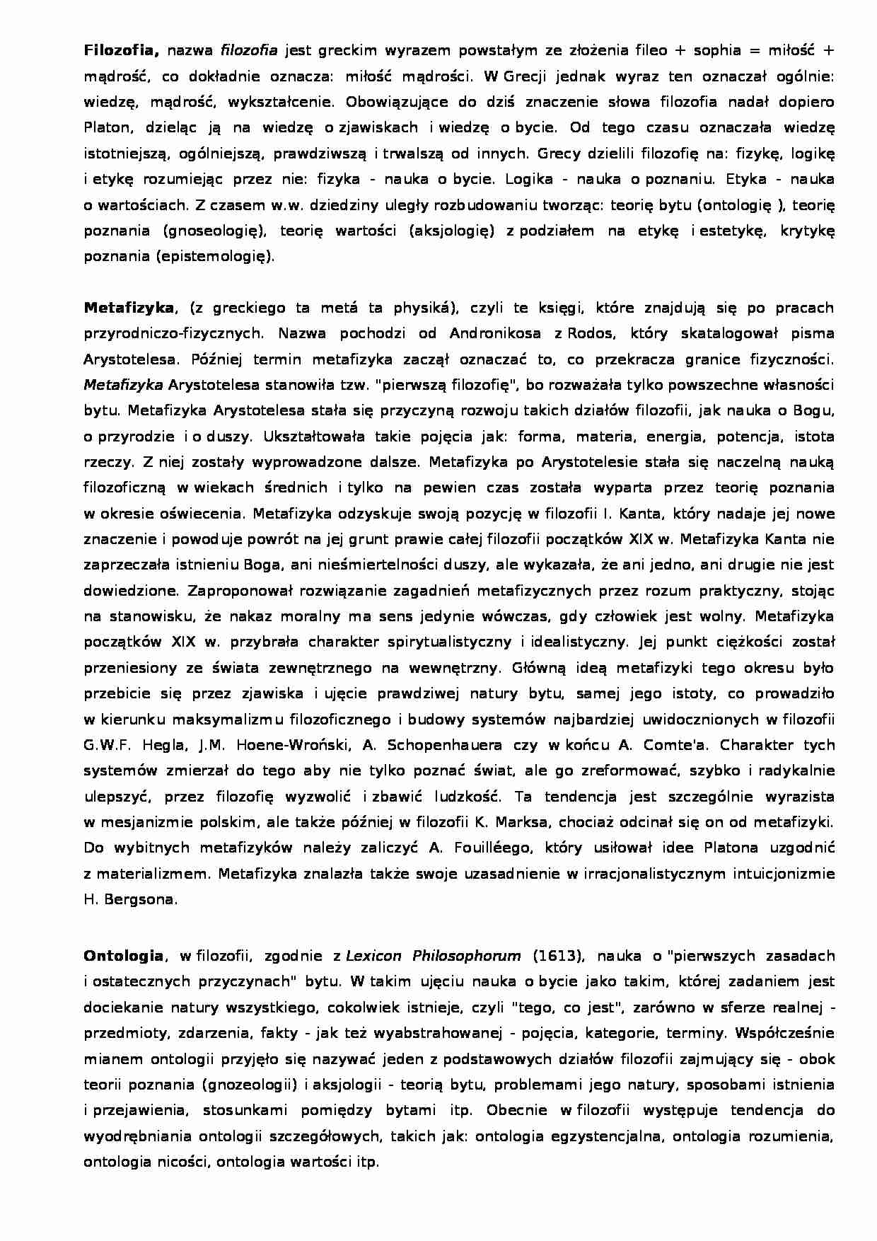 Filozofia - pojęcia - Ontologia - strona 1