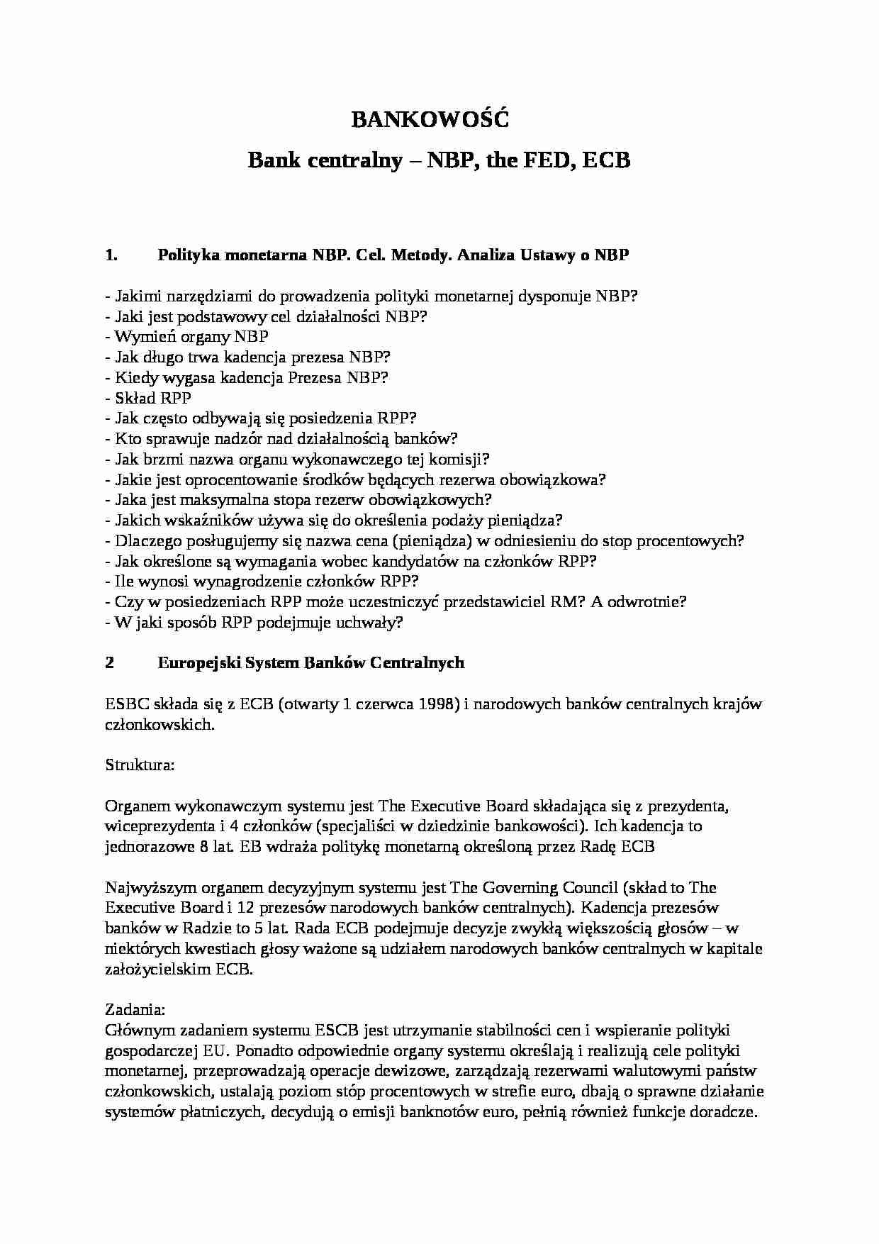 Bankowość- pytania - strona 1