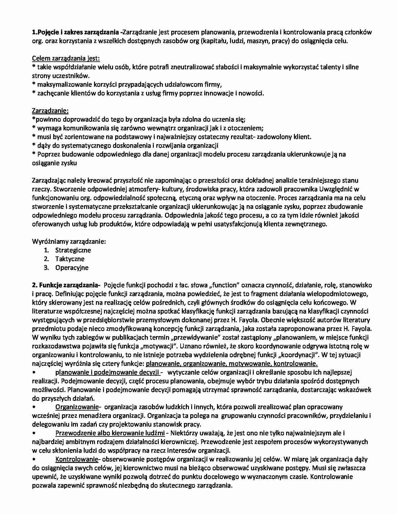 Podstawy organizacji i zarządzania - egzamin - strona 1