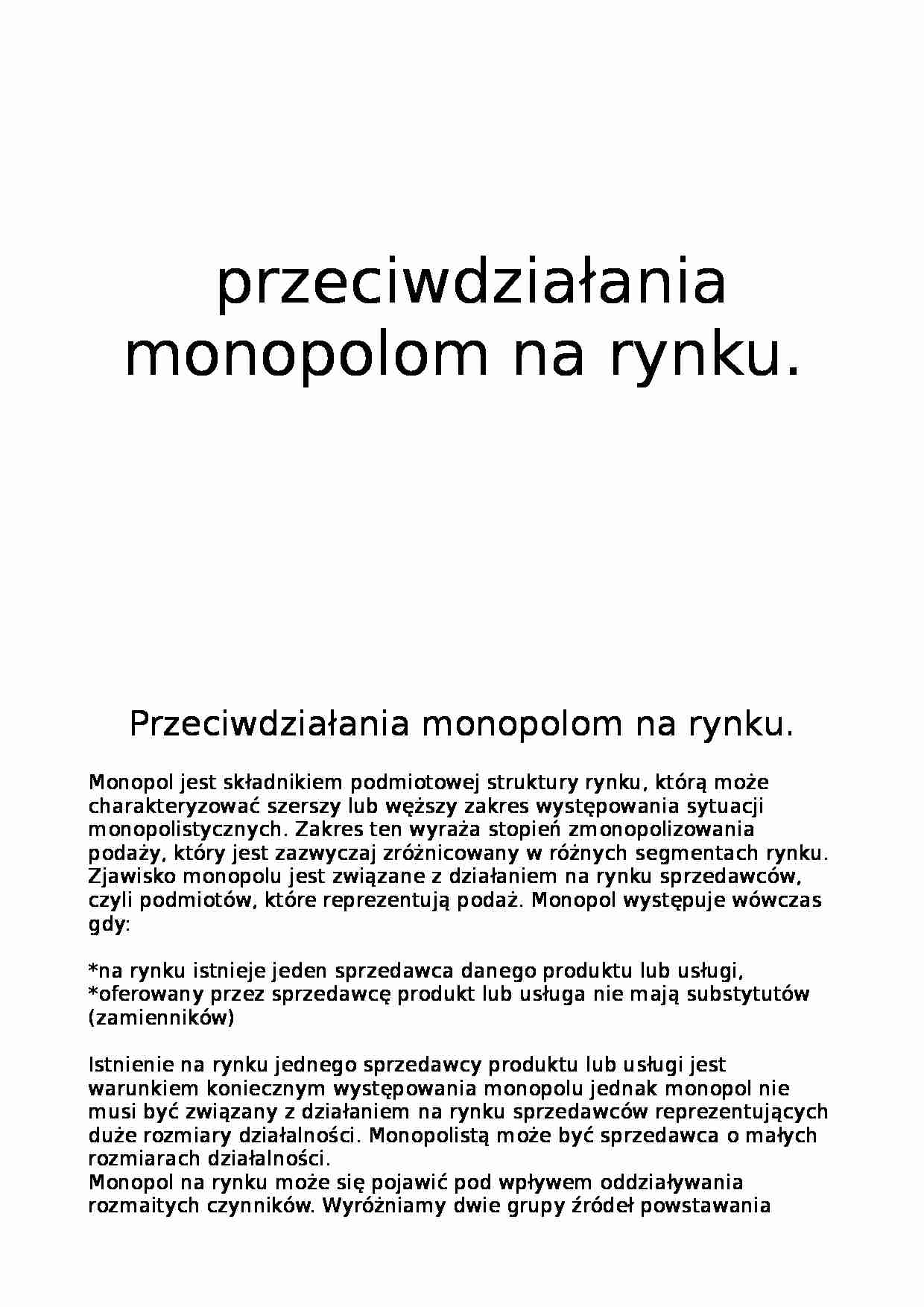 Przeciwdziałania monopolom na rynku - strona 1