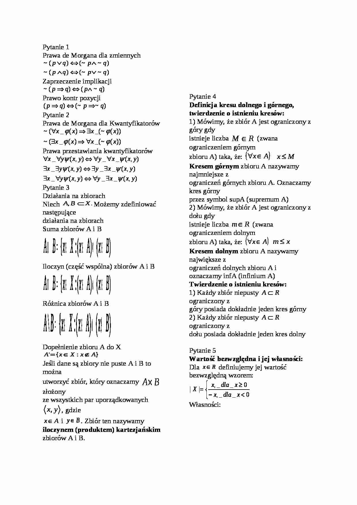 Analiza Matematyczna - wzory - strona 1
