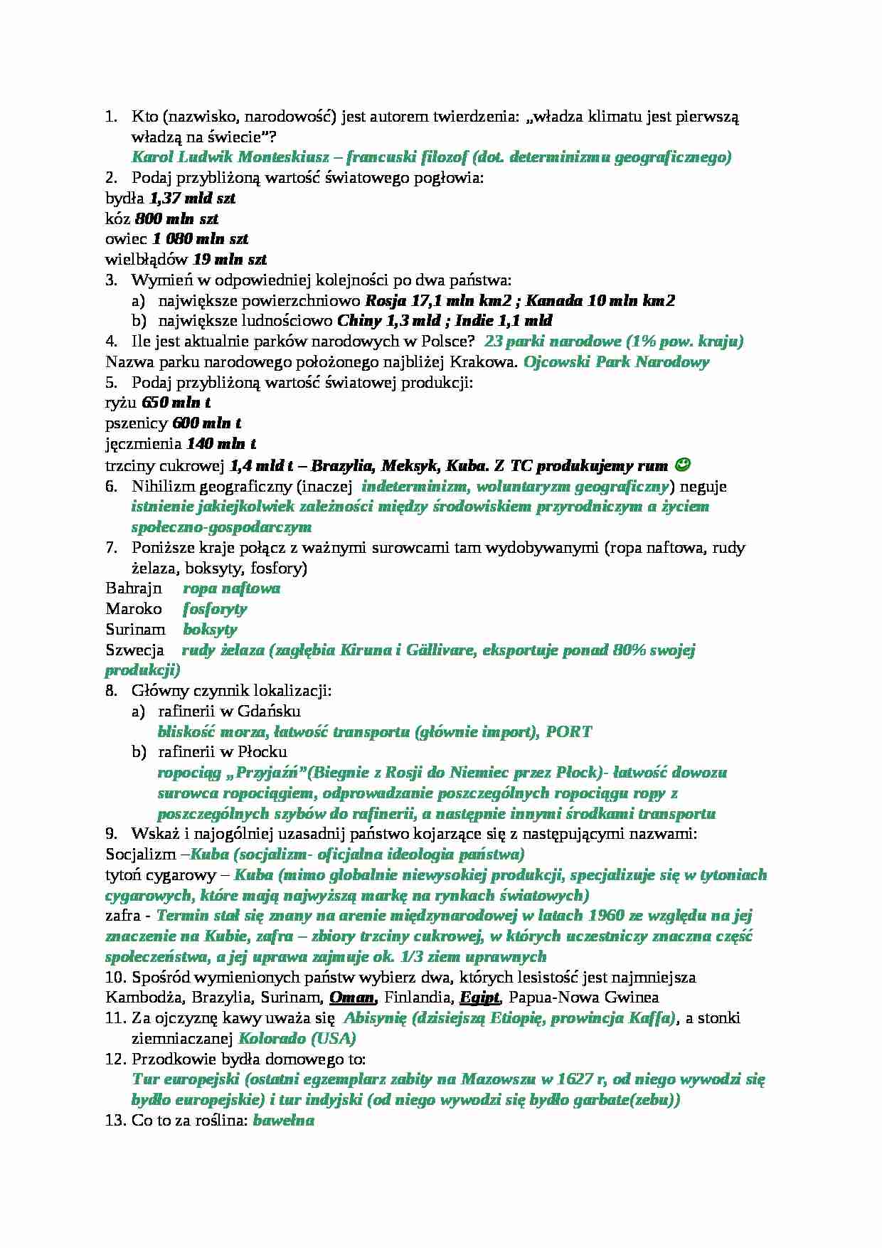 Geografia ekonomiczna - pytania z egzaminów  - strona 1