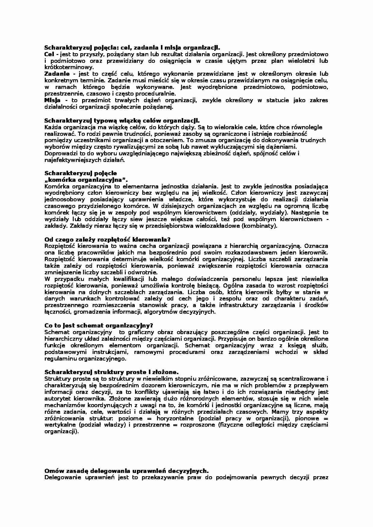 Podstawy zarządzania - pytania na egzamin - strona 1