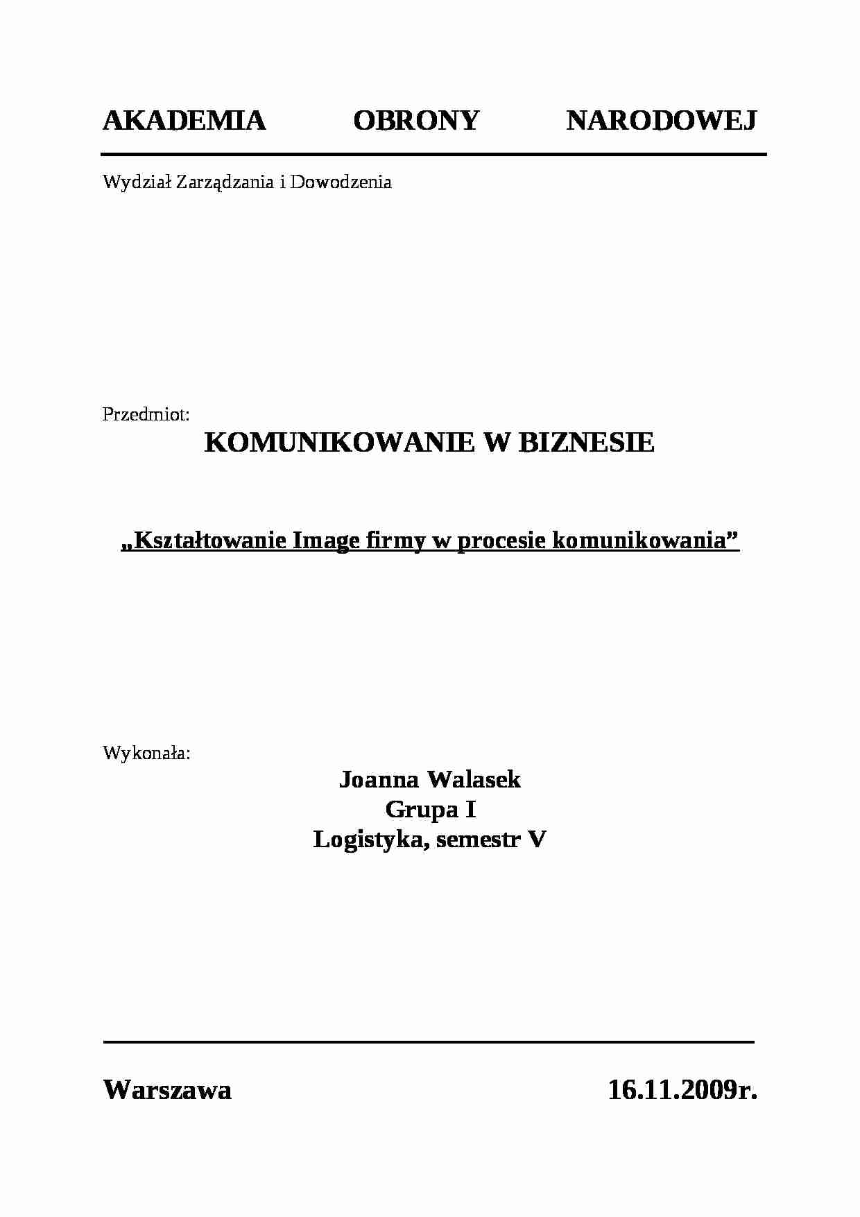 Kształtowanie image firmy w procesie komunikowania - strona 1