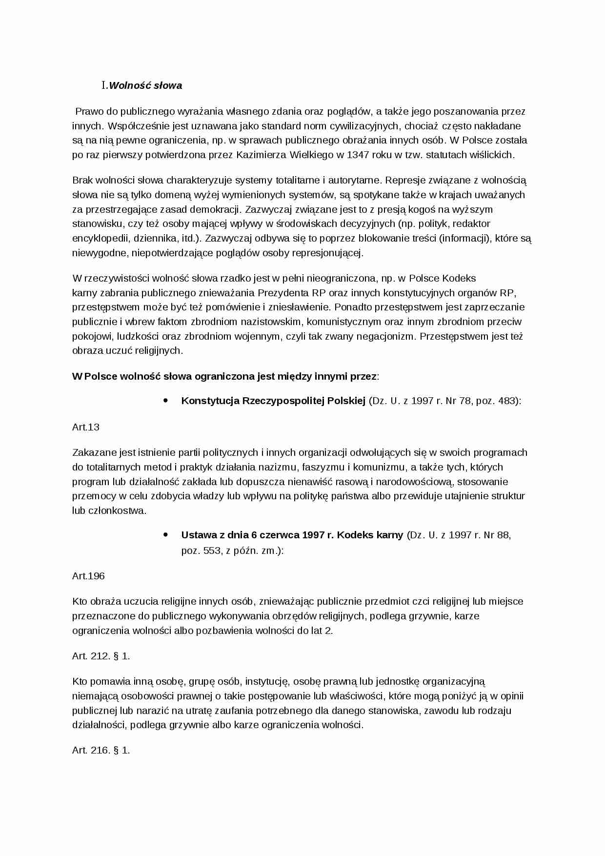 Prawo do wolności słowa - strona 1