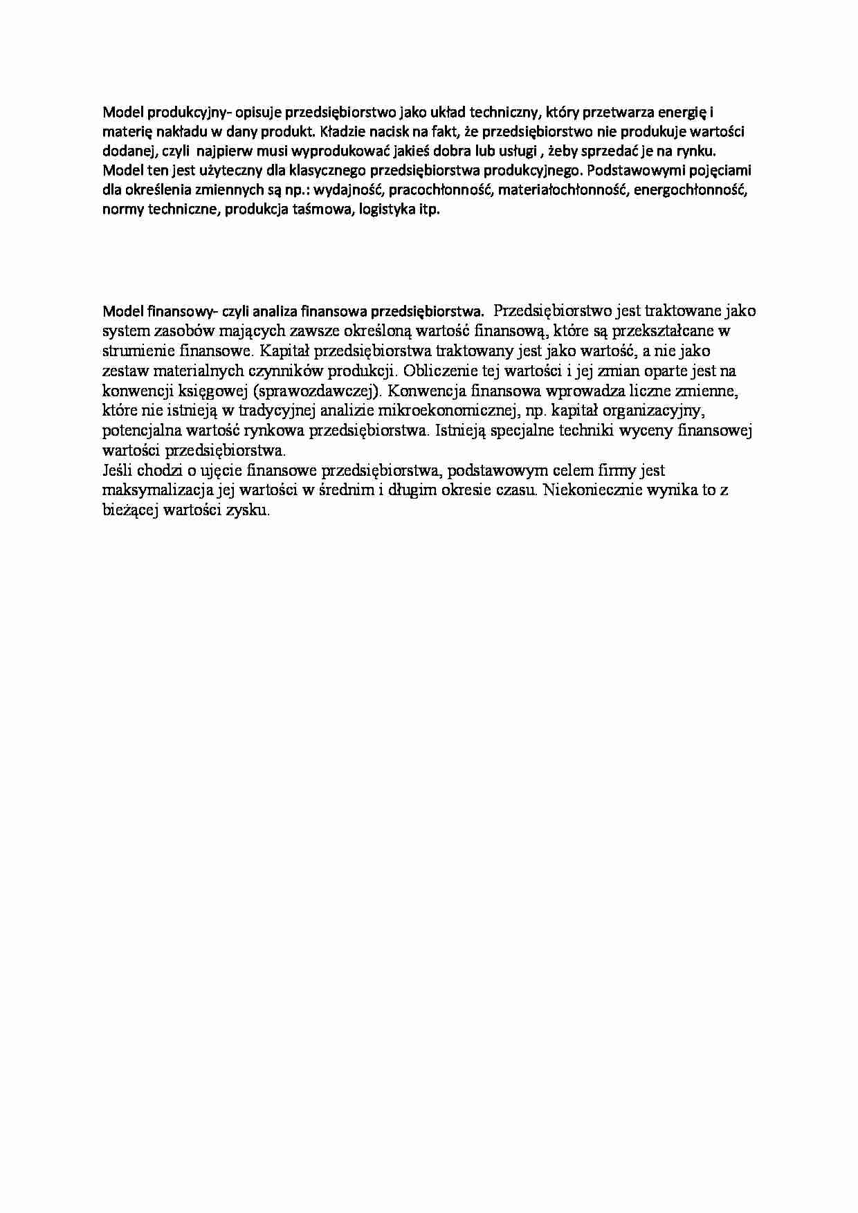 Model produkcyjny i finansowy przedsiębiorstwa - strona 1