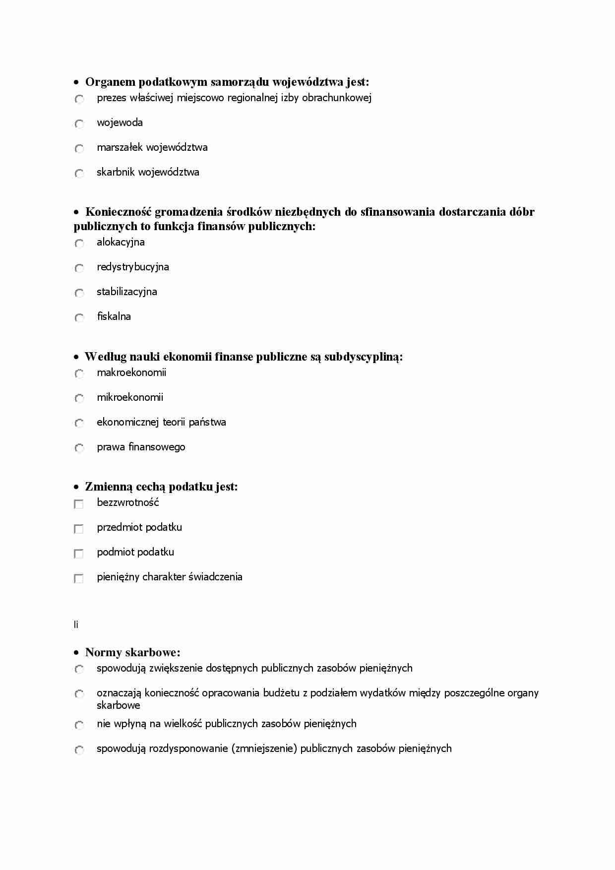 FINANSE PUBLICZNE - TESTY - strona 1