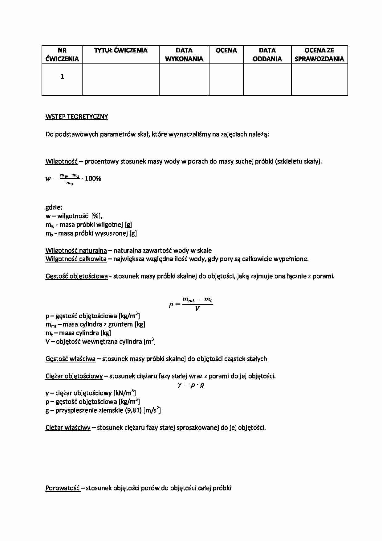 Wyznaczanie podstawowych parametrów skał - strona 1