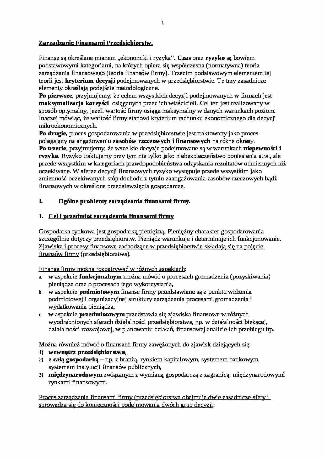 Finanse przedsiębiorstw - kilka wykładów - strona 1