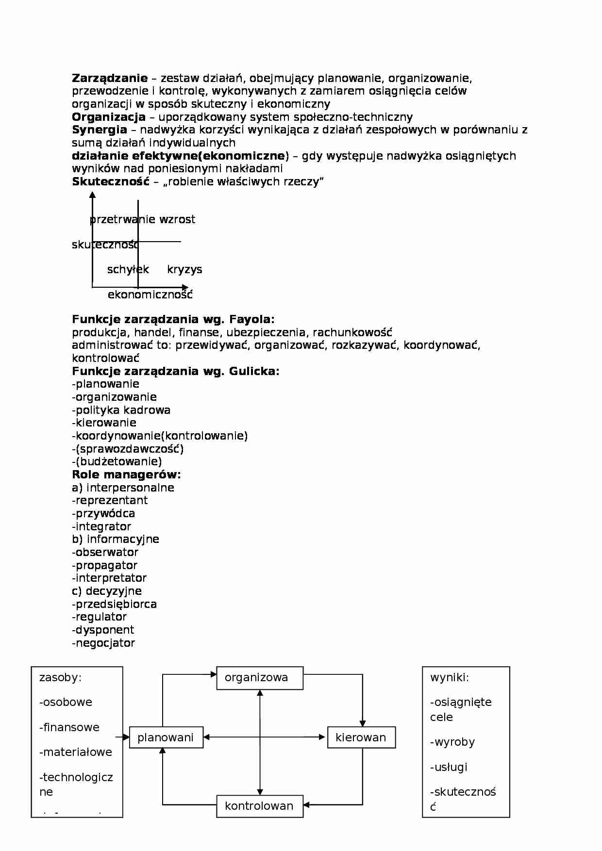 Podstawy organizacji i zarządzania - opracowanie do zaliczenia - strona 1